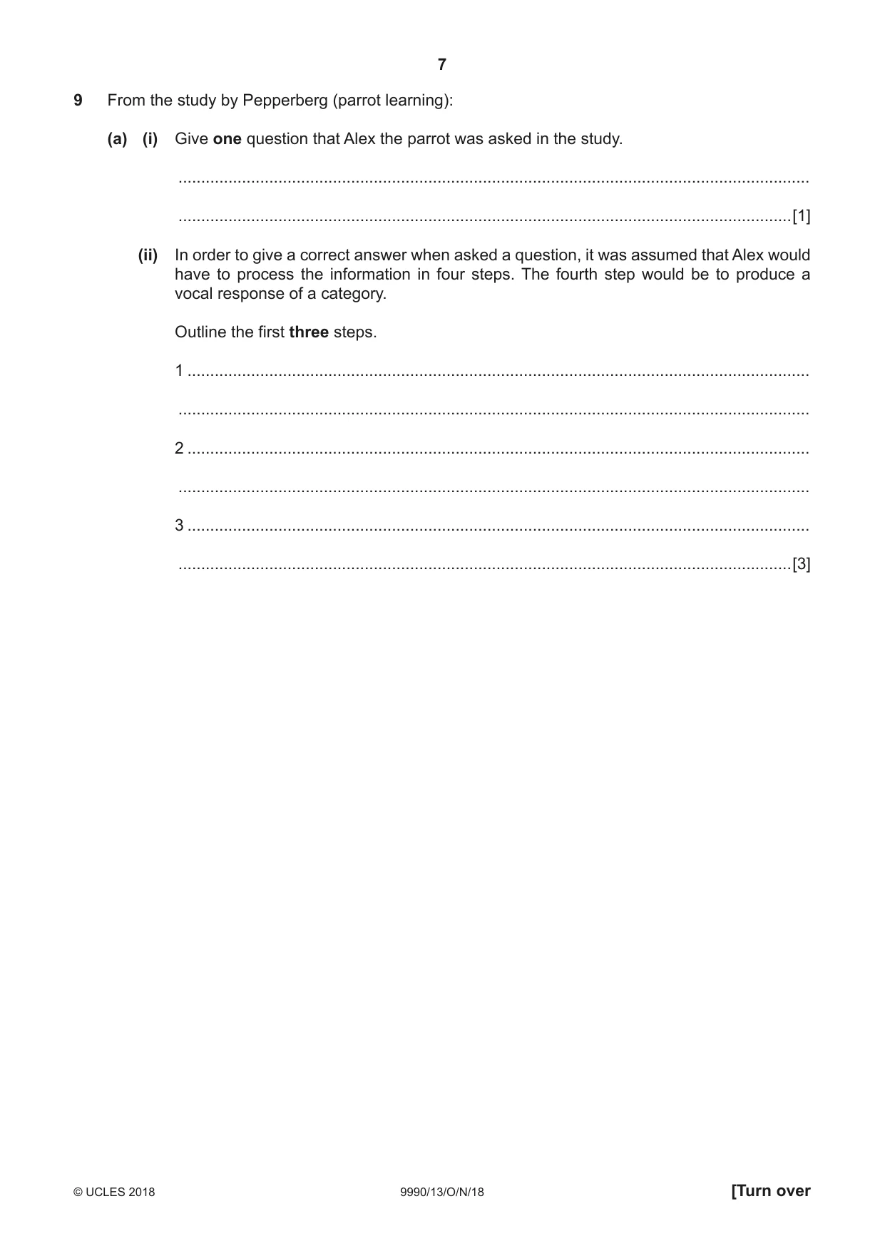 Cambridge A Level Psychology (from 2018) 9990 2018 Oct/Nov Paper 1 · Variant 3 question paper, page 7 of 12