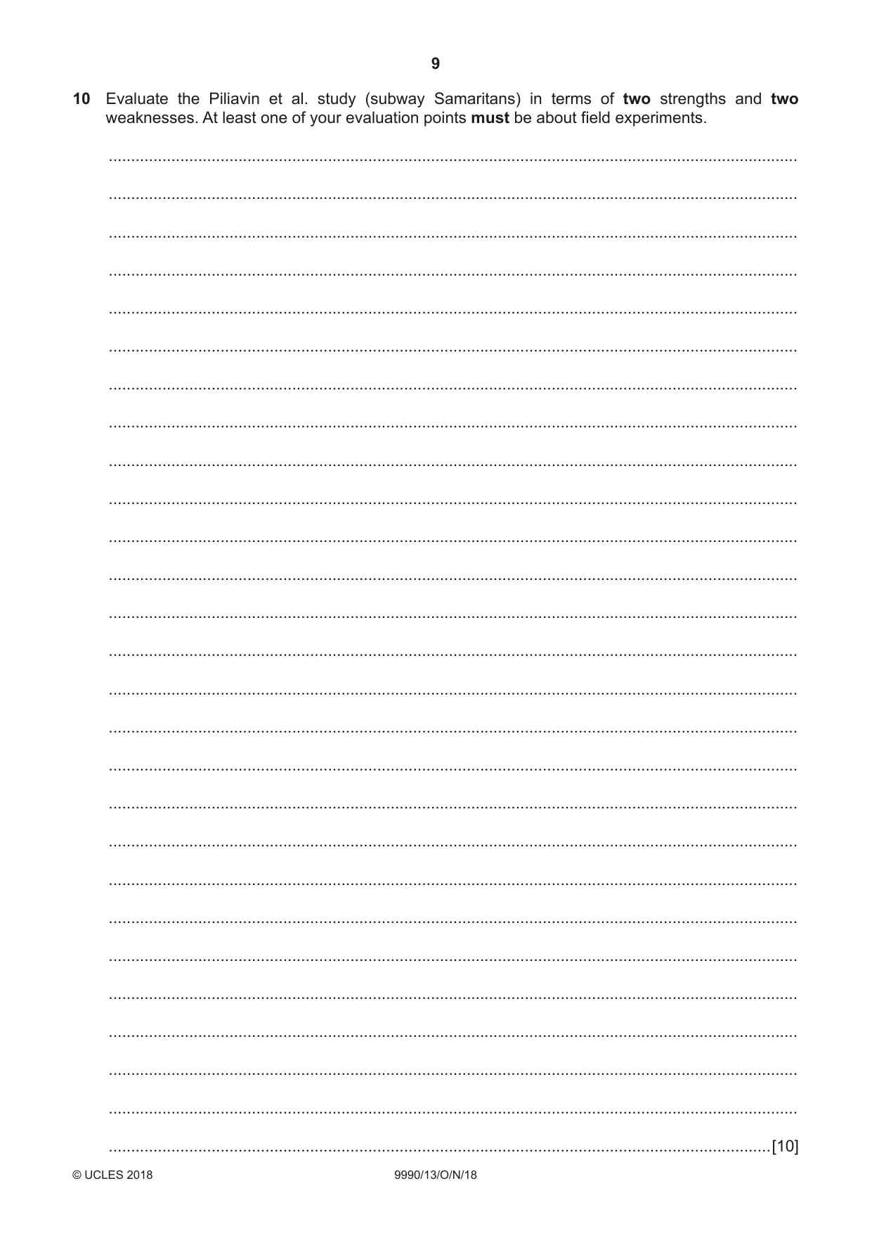 Cambridge A Level Psychology (from 2018) 9990 2018 Oct/Nov Paper 1 · Variant 3 question paper, page 9 of 12