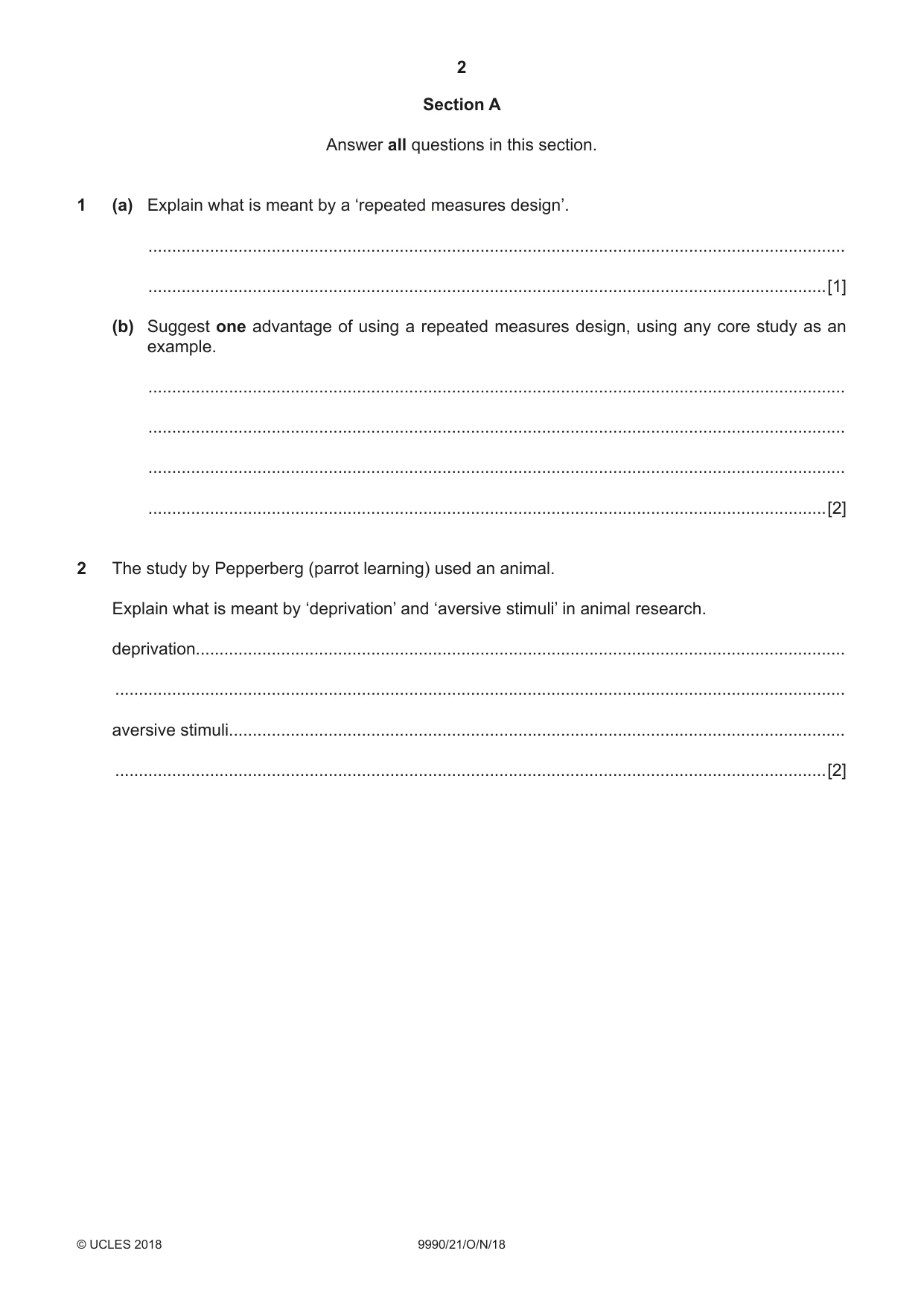 Cambridge A Level Psychology (from 2018) 9990 2018 Oct/Nov Paper 2 · Variant 1 question paper, page 2 of 12