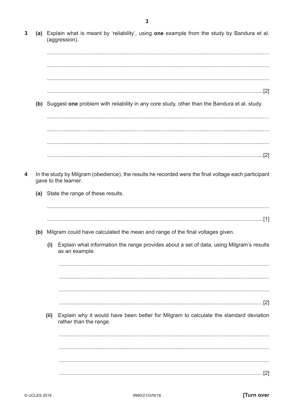 Cambridge A Level Psychology (from 2018) 9990 2018 Oct/Nov Paper 2 · Variant 1 question paper, page 3 of 12