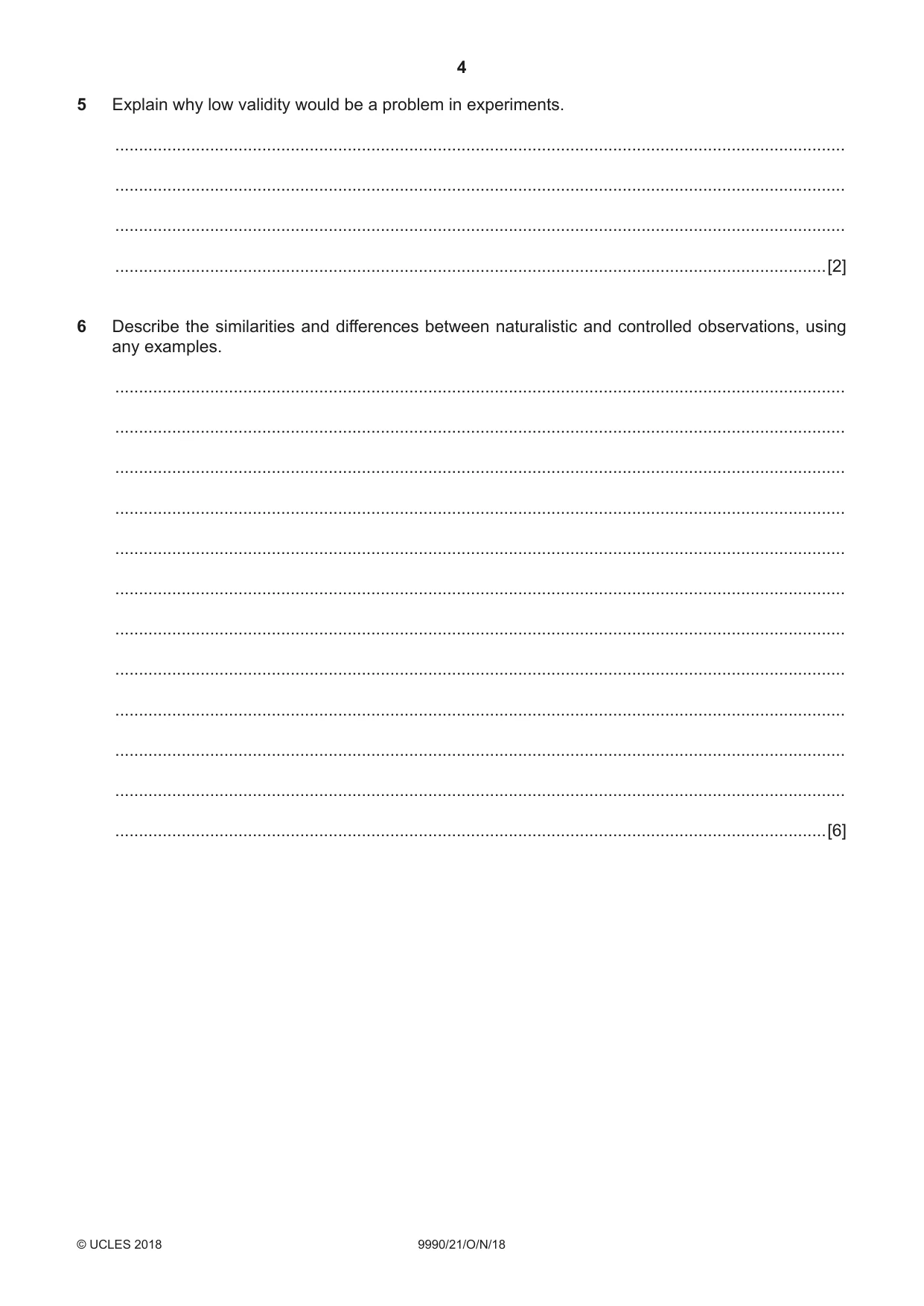 Cambridge A Level Psychology (from 2018) 9990 2018 Oct/Nov Paper 2 · Variant 1 question paper, page 4 of 12