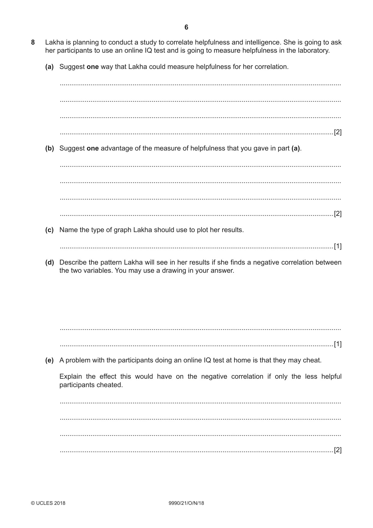 Cambridge A Level Psychology (from 2018) 9990 2018 Oct/Nov Paper 2 · Variant 1 question paper, page 6 of 12