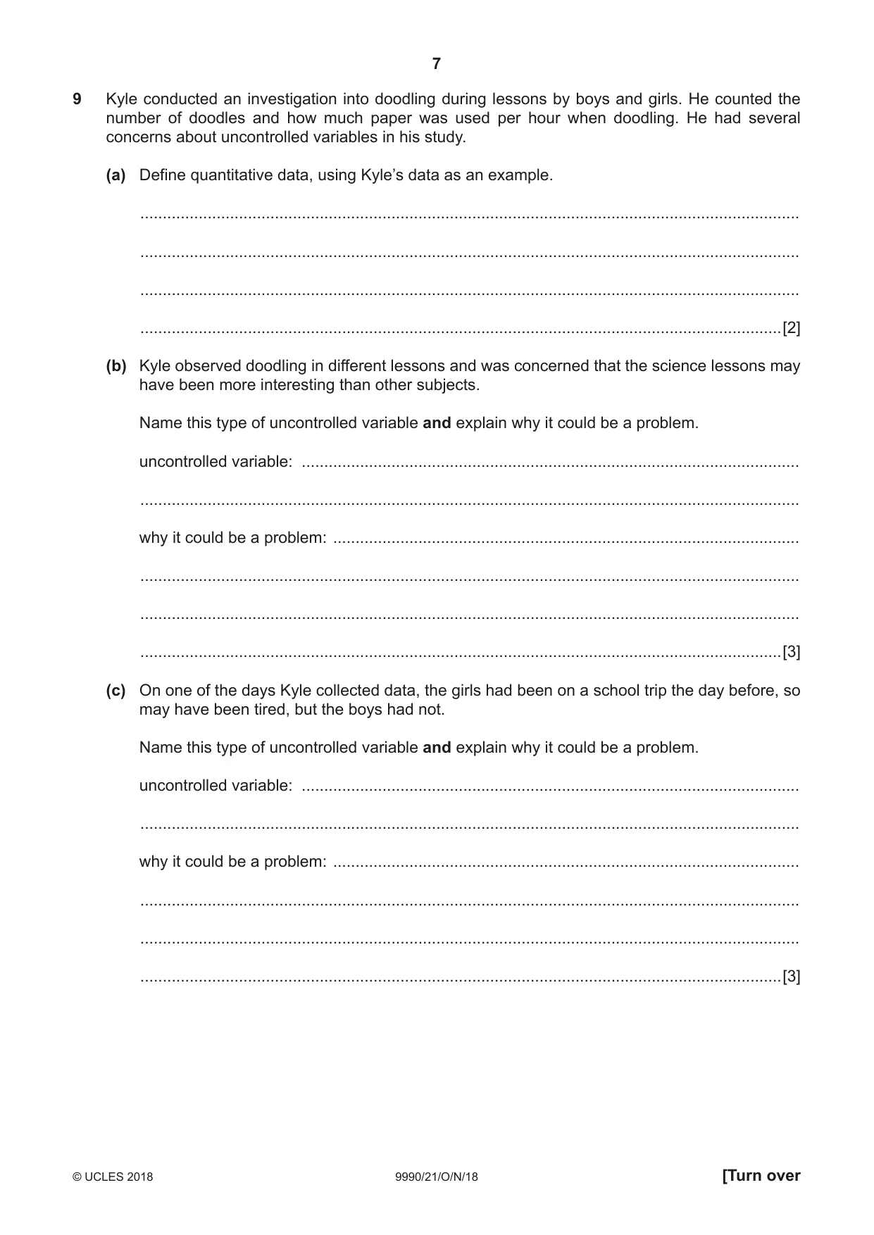 Cambridge A Level Psychology (from 2018) 9990 2018 Oct/Nov Paper 2 · Variant 1 question paper, page 7 of 12