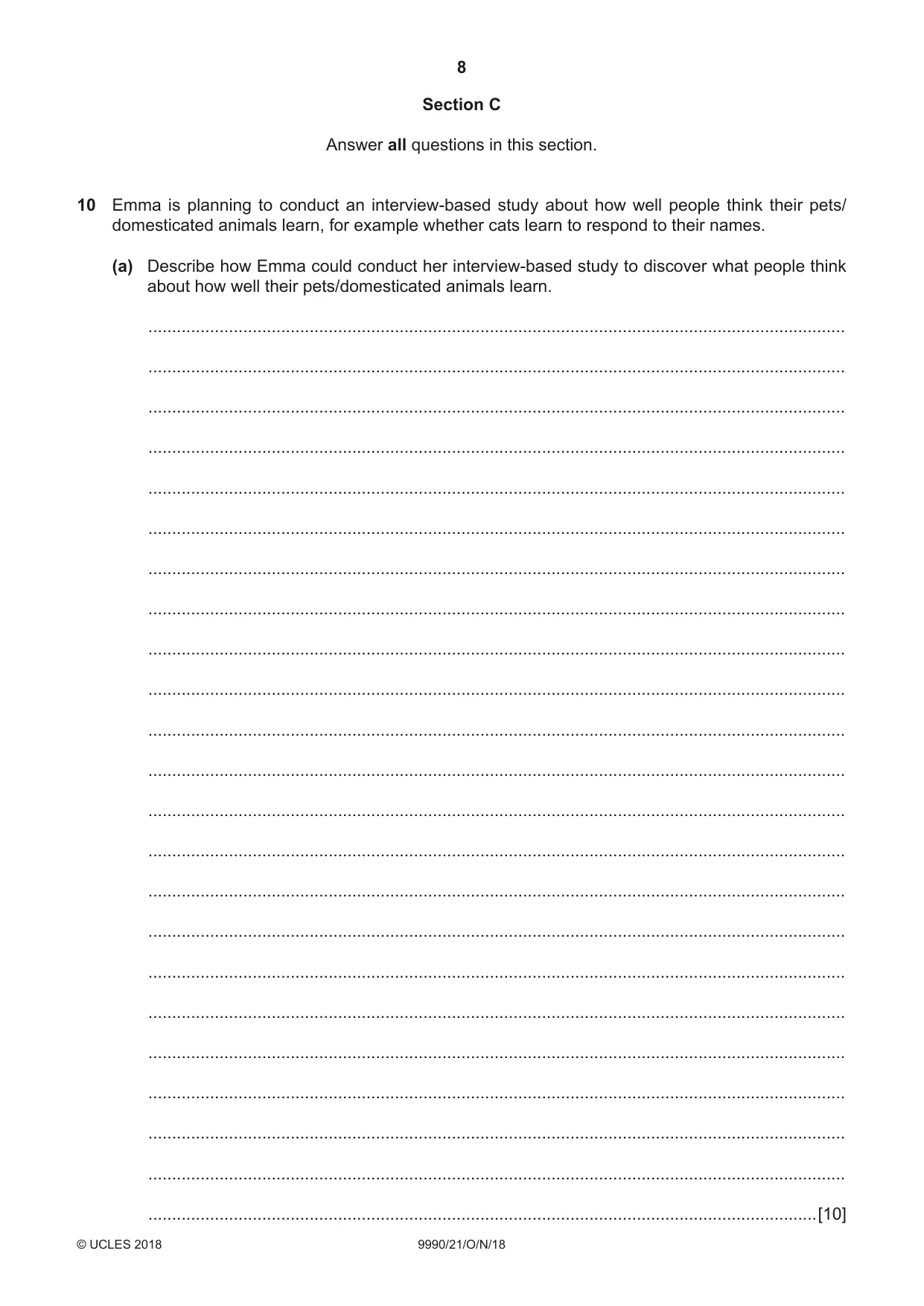 Cambridge A Level Psychology (from 2018) 9990 2018 Oct/Nov Paper 2 · Variant 1 question paper, page 8 of 12