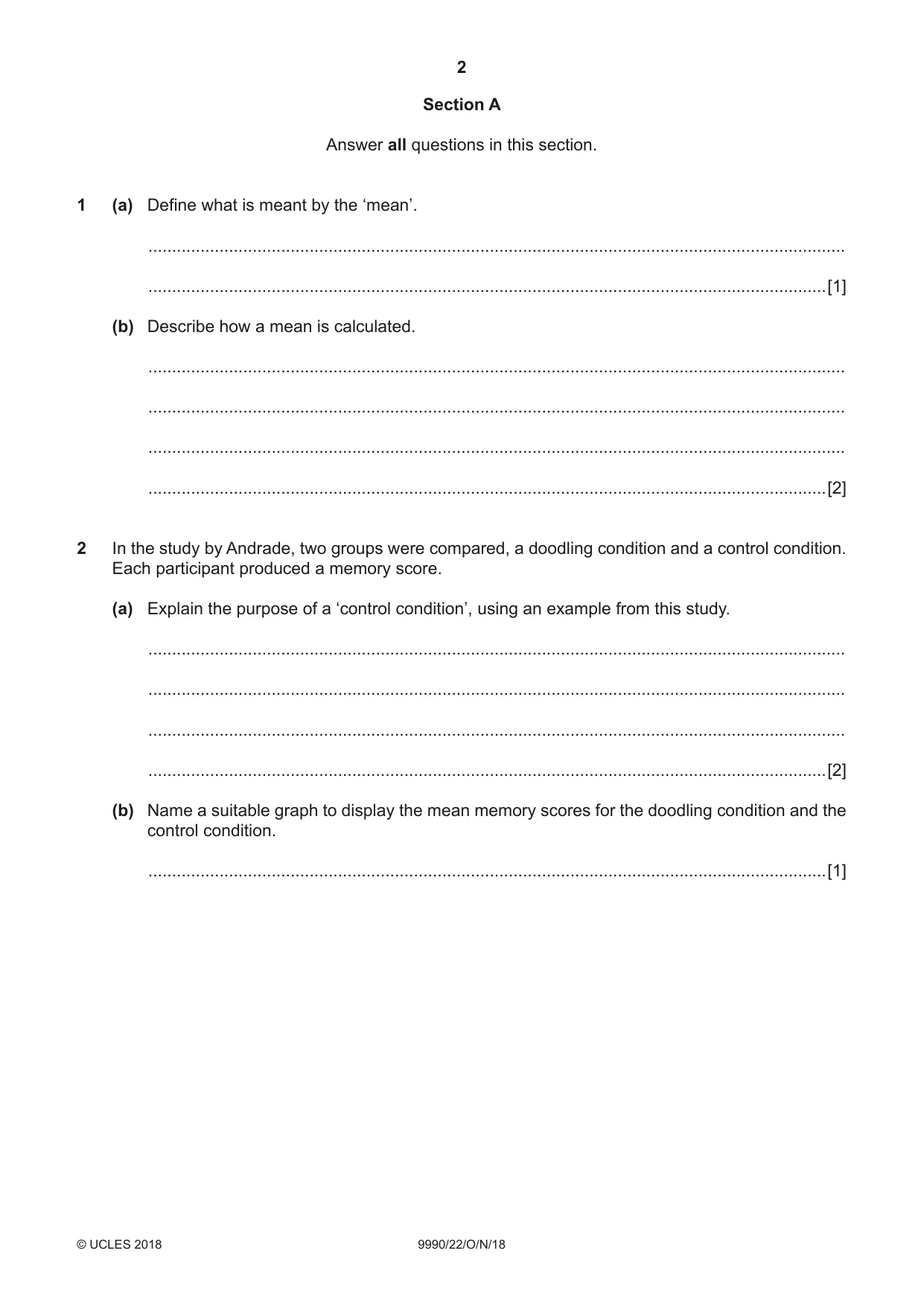 Cambridge A Level Psychology (from 2018) 9990 2018 Oct/Nov Paper 2 · Variant 2 question paper, page 2 of 12