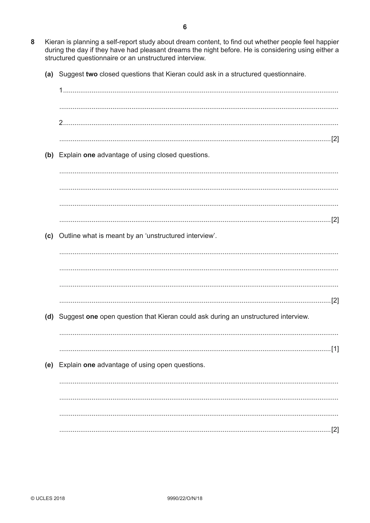 Cambridge A Level Psychology (from 2018) 9990 2018 Oct/Nov Paper 2 · Variant 2 question paper, page 6 of 12