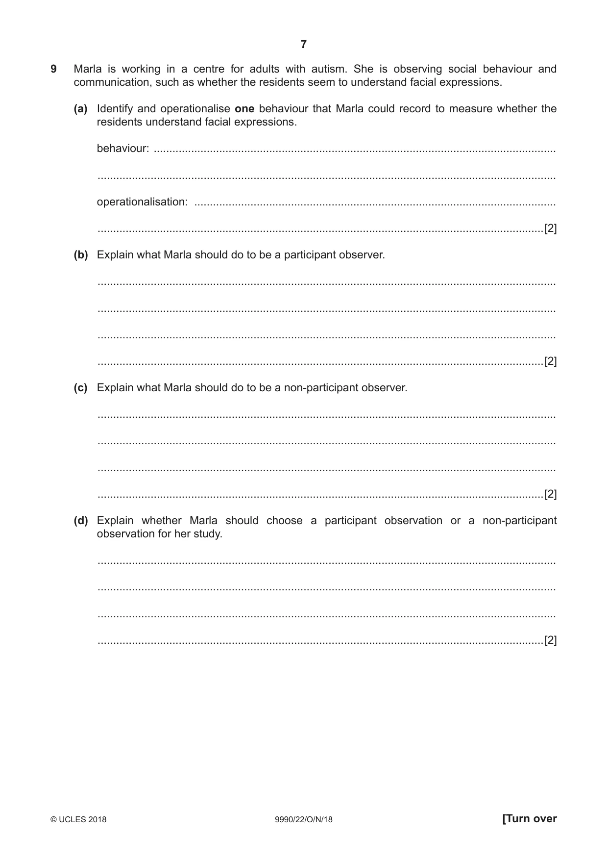 Cambridge A Level Psychology (from 2018) 9990 2018 Oct/Nov Paper 2 · Variant 2 question paper, page 7 of 12