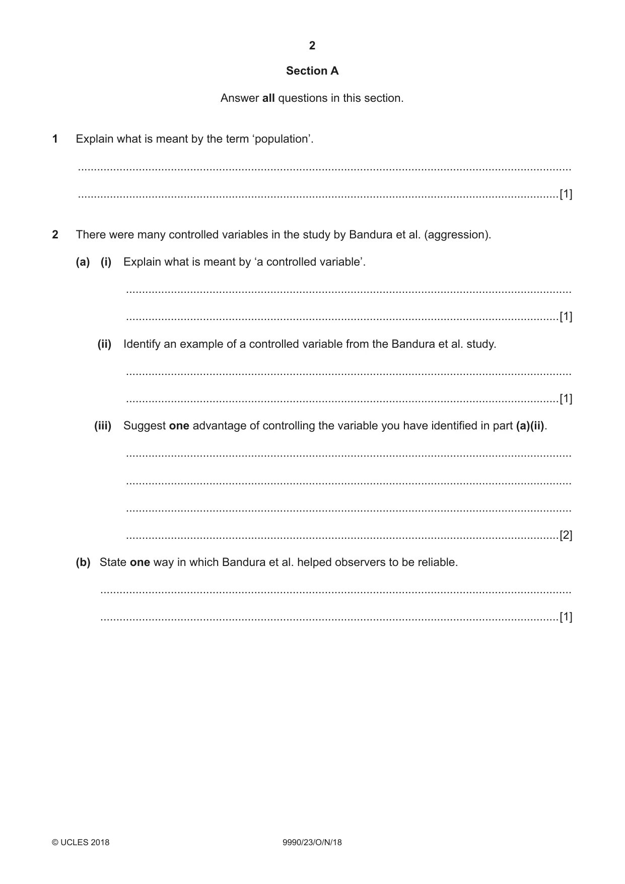 Cambridge A Level Psychology (from 2018) 9990 2018 Oct/Nov Paper 2 · Variant 3 question paper, page 2 of 12