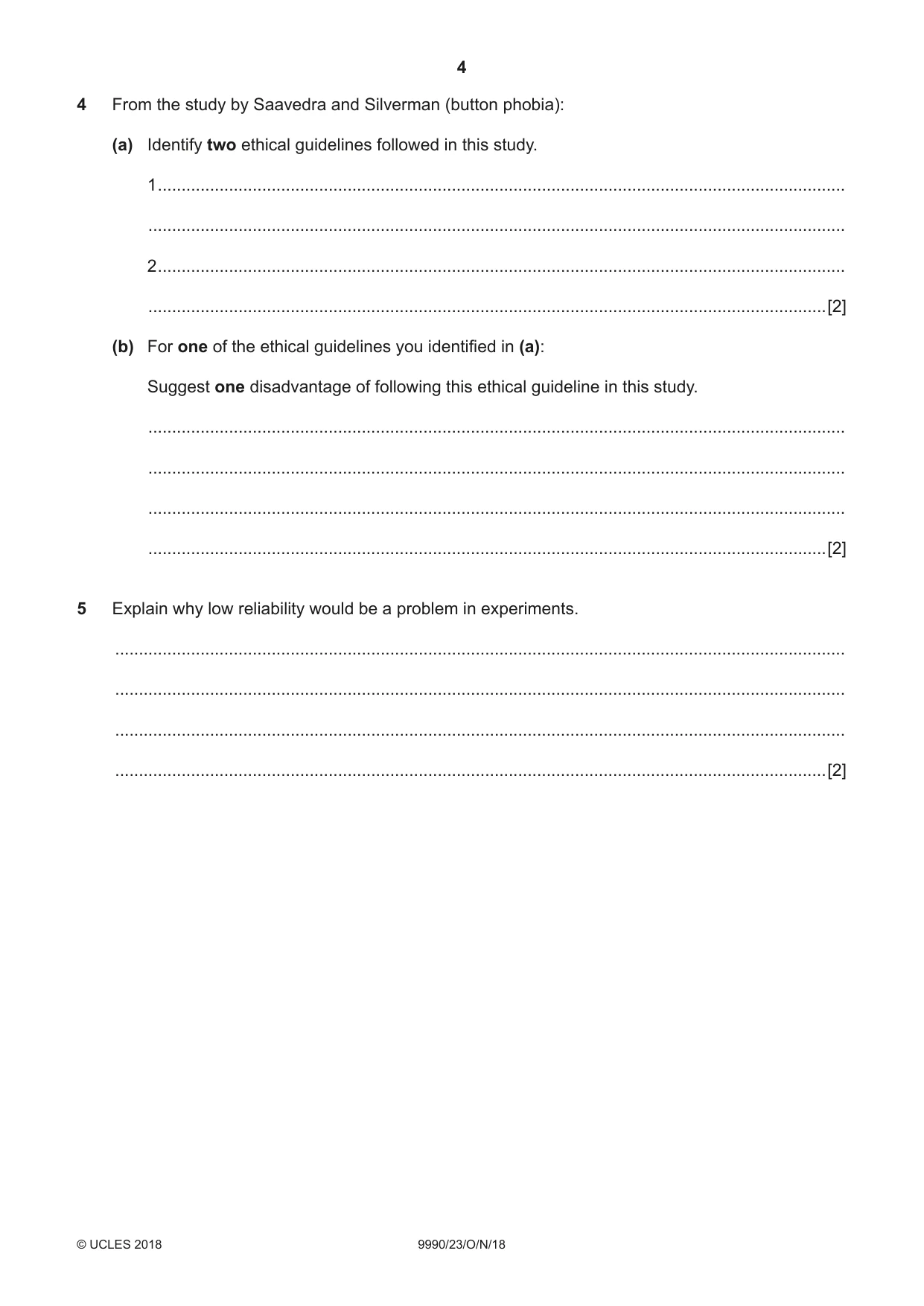 Cambridge A Level Psychology (from 2018) 9990 2018 Oct/Nov Paper 2 · Variant 3 question paper, page 4 of 12