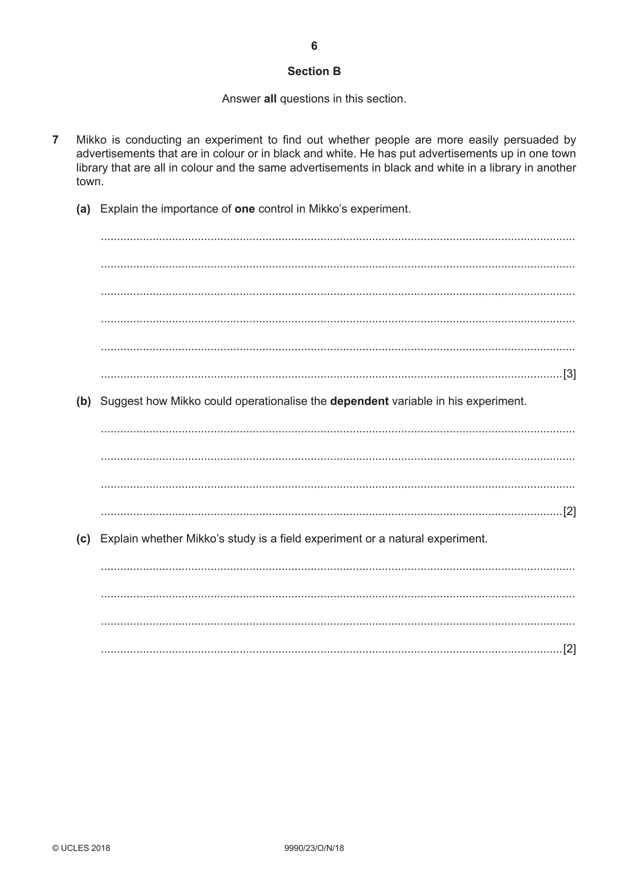 Cambridge A Level Psychology (from 2018) 9990 2018 Oct/Nov Paper 2 · Variant 3 question paper, page 6 of 12