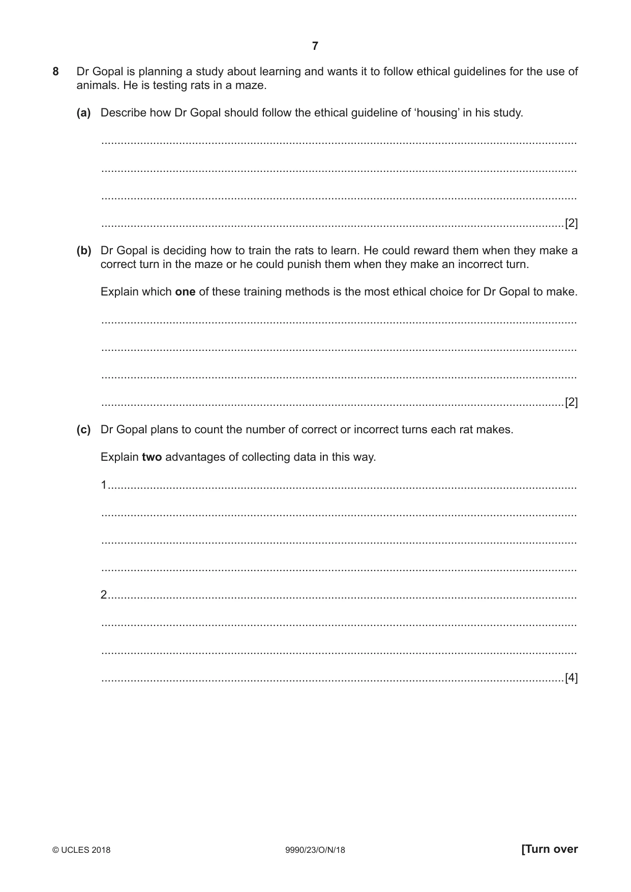 Cambridge A Level Psychology (from 2018) 9990 2018 Oct/Nov Paper 2 · Variant 3 question paper, page 7 of 12