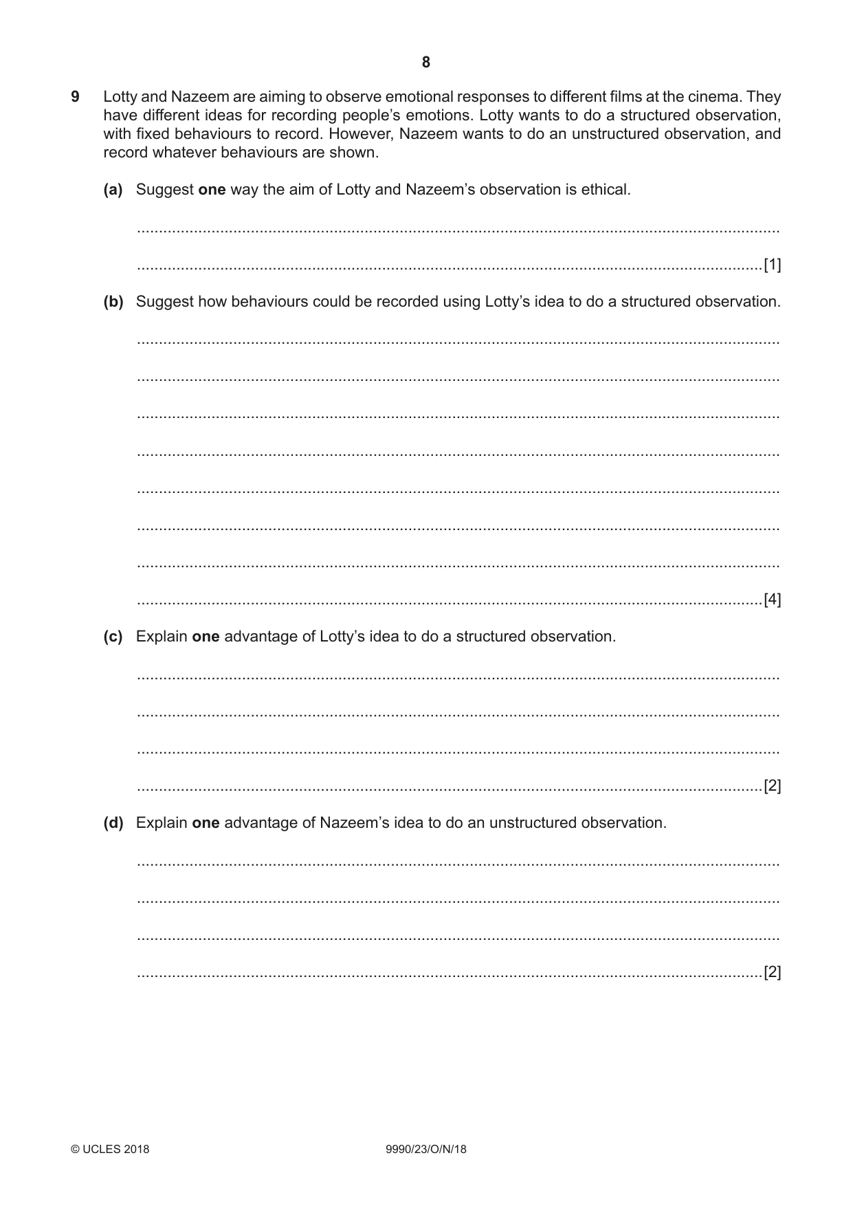 Cambridge A Level Psychology (from 2018) 9990 2018 Oct/Nov Paper 2 · Variant 3 question paper, page 8 of 12