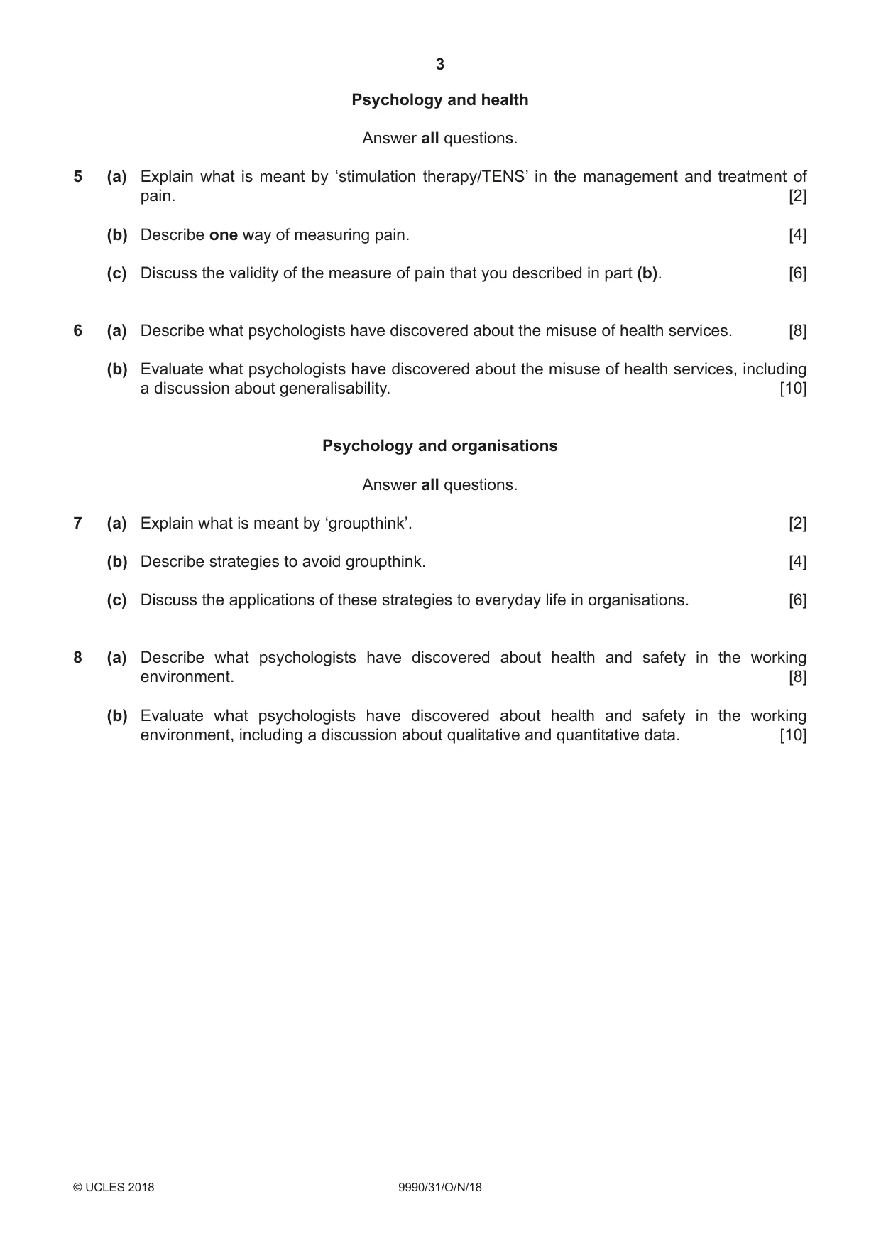 Cambridge A Level Psychology (from 2018) 9990 2018 Oct/Nov Paper 3 · Variant 1 question paper, page 3 of 4