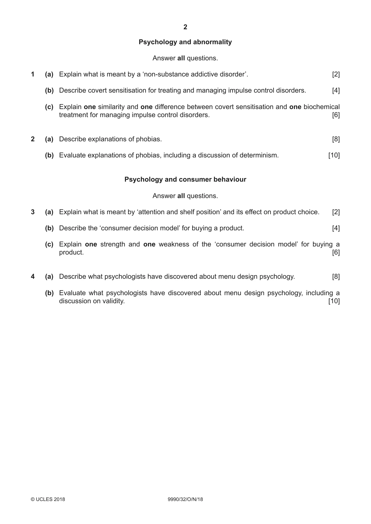 Cambridge A Level Psychology (from 2018) 9990 2018 Oct/Nov Paper 3 · Variant 2 question paper, page 2 of 4