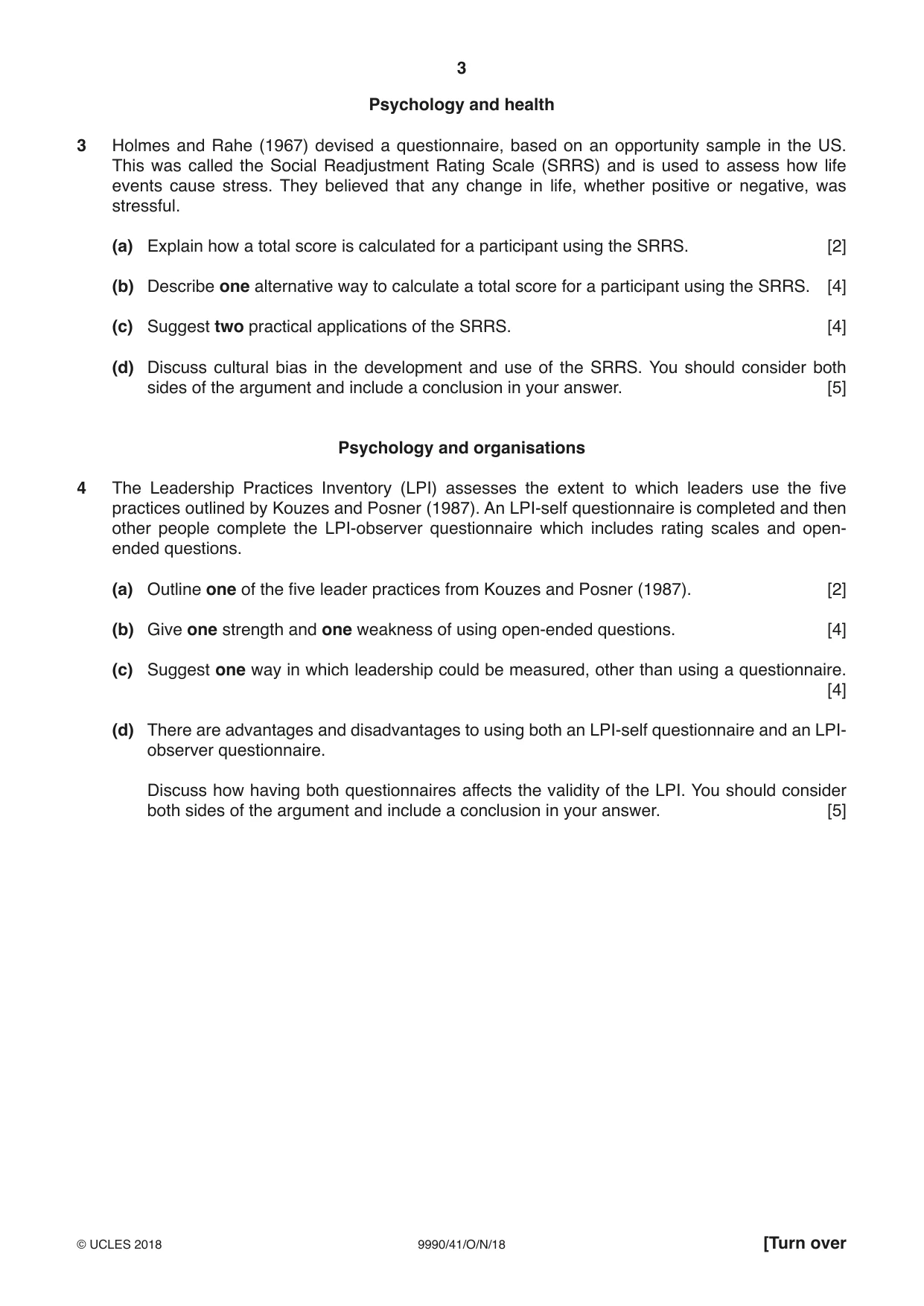 Cambridge A Level Psychology (from 2018) 9990 2018 Oct/Nov Paper 4 · Variant 1 question paper, page 3 of 8
