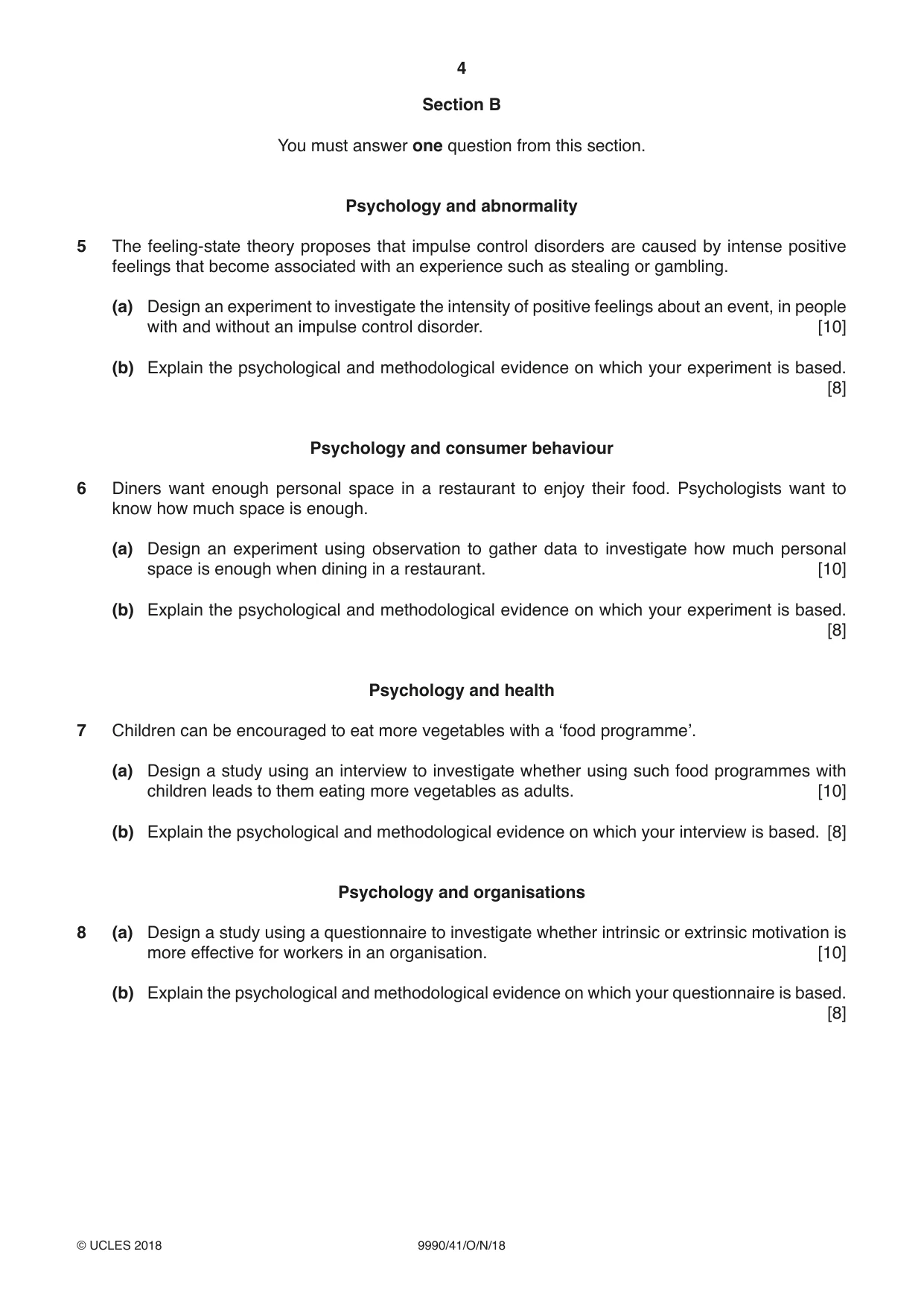 Cambridge A Level Psychology (from 2018) 9990 2018 Oct/Nov Paper 4 · Variant 1 question paper, page 4 of 8