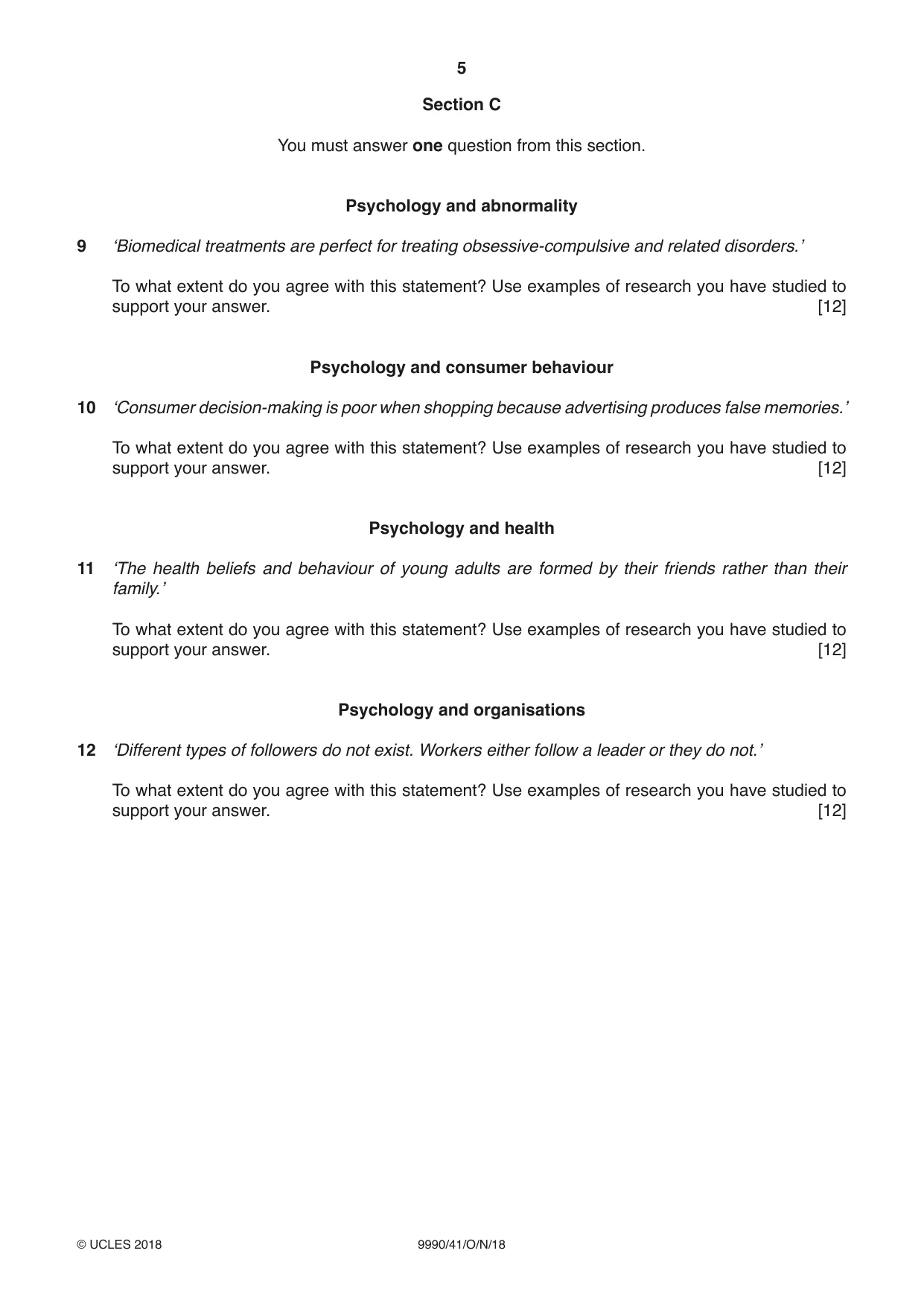 Cambridge A Level Psychology (from 2018) 9990 2018 Oct/Nov Paper 4 · Variant 1 question paper, page 5 of 8