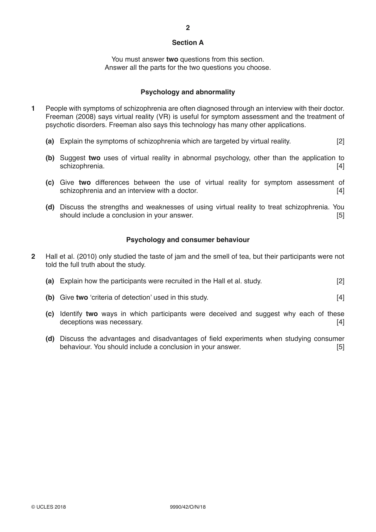 Cambridge A Level Psychology (from 2018) 9990 2018 Oct/Nov Paper 4 · Variant 2 question paper, page 2 of 8