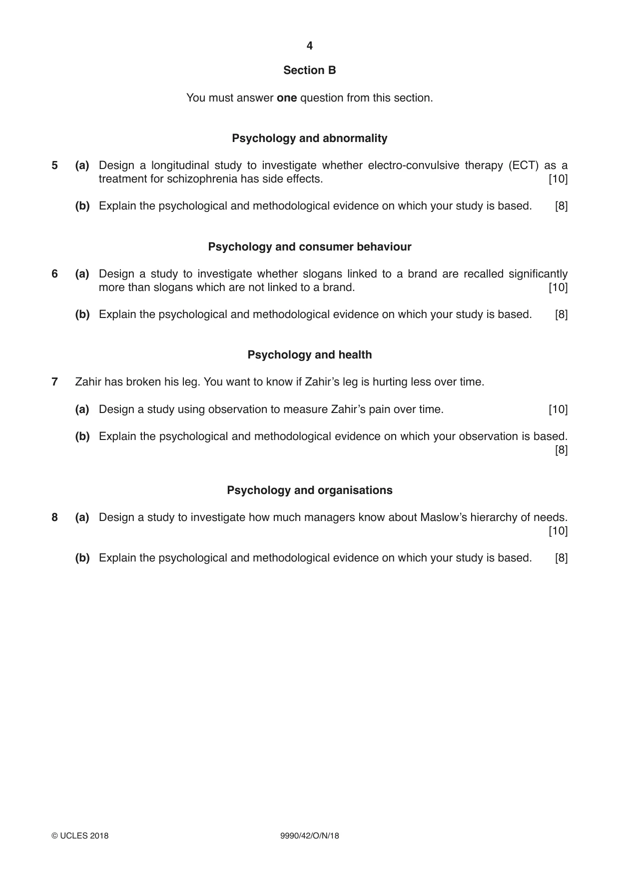 Cambridge A Level Psychology (from 2018) 9990 2018 Oct/Nov Paper 4 · Variant 2 question paper, page 4 of 8