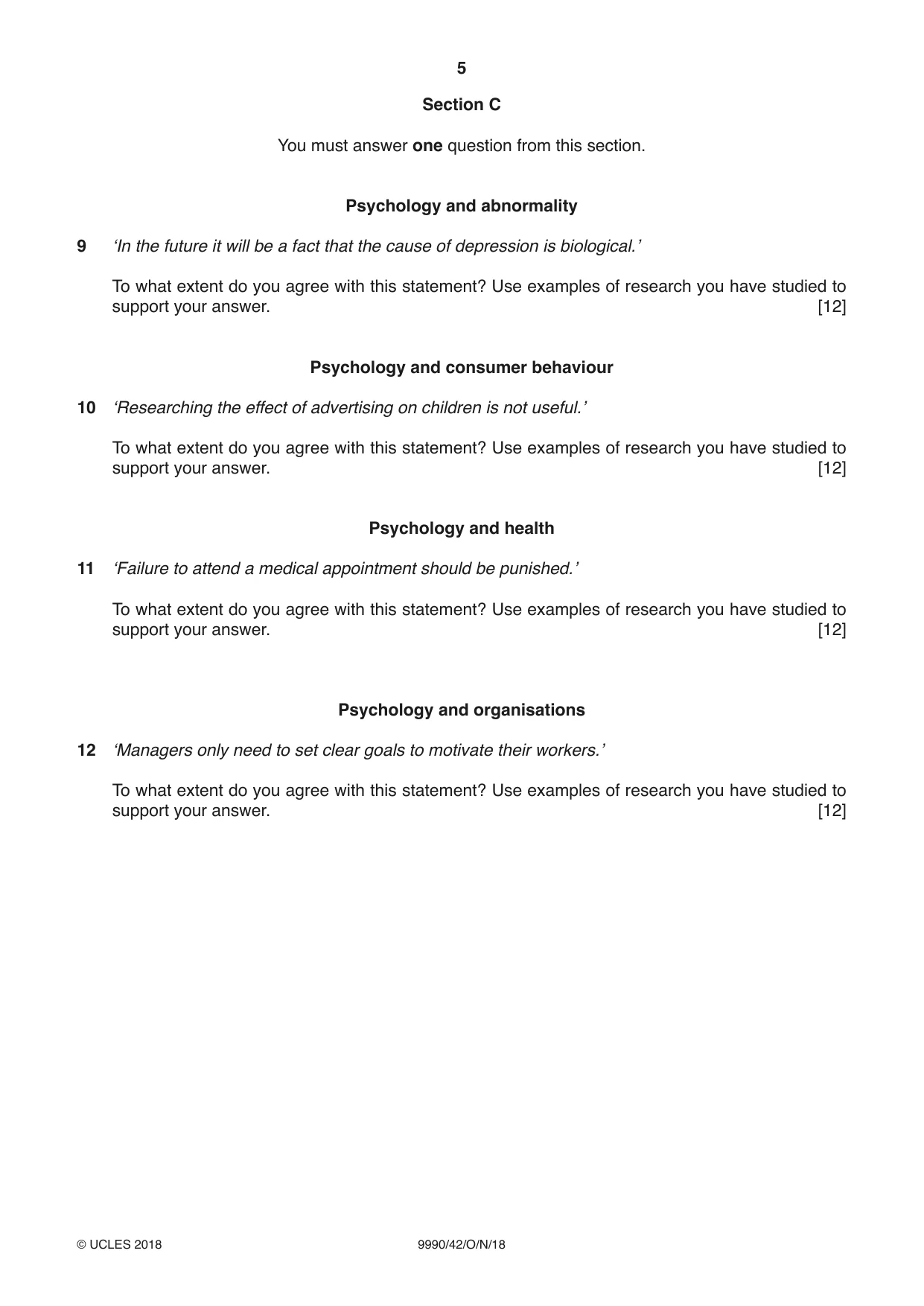 Cambridge A Level Psychology (from 2018) 9990 2018 Oct/Nov Paper 4 · Variant 2 question paper, page 5 of 8