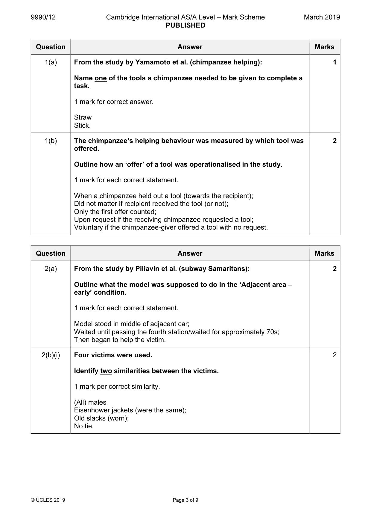 Mark scheme, page 3 of 9