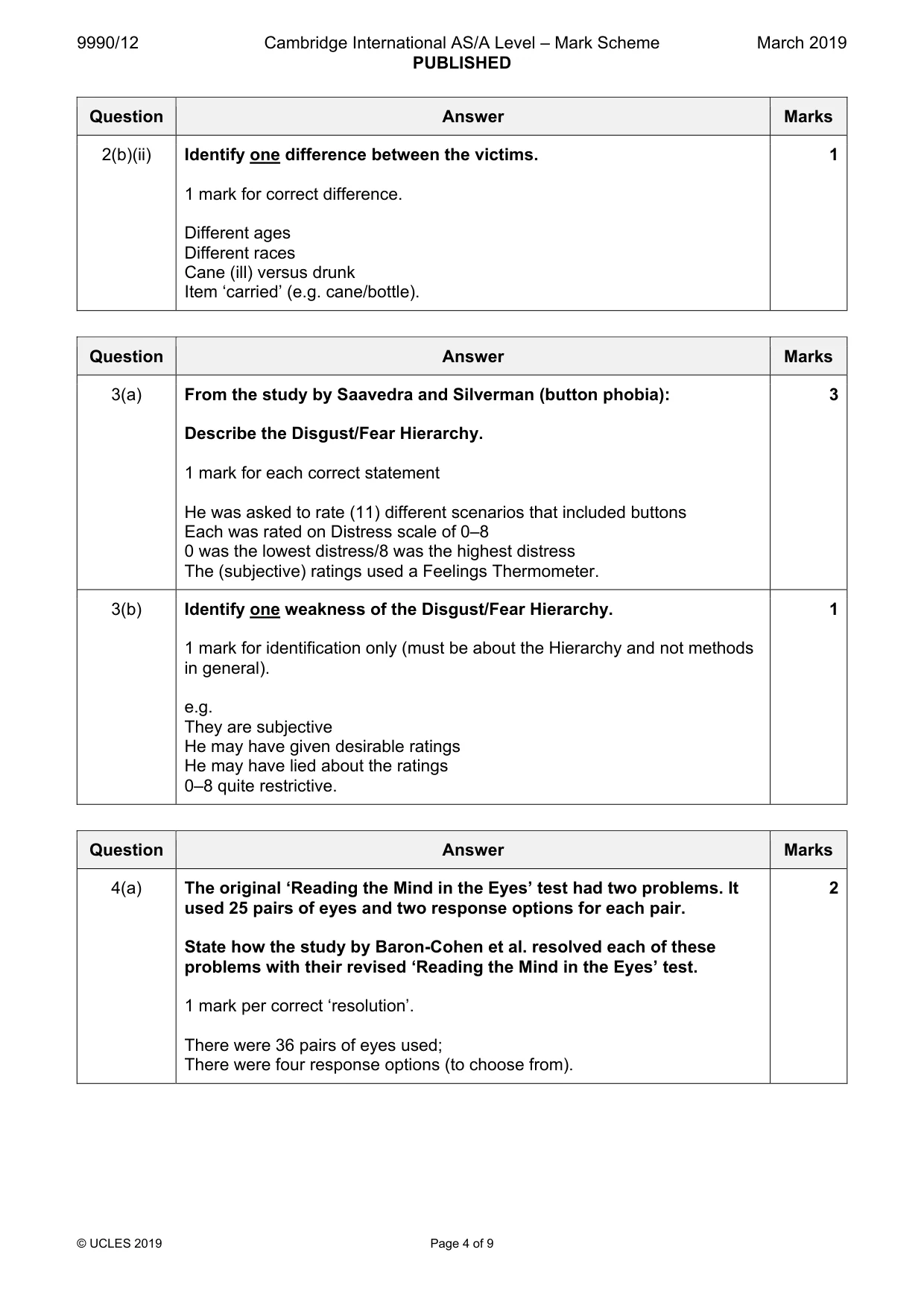 Mark scheme, page 4 of 9