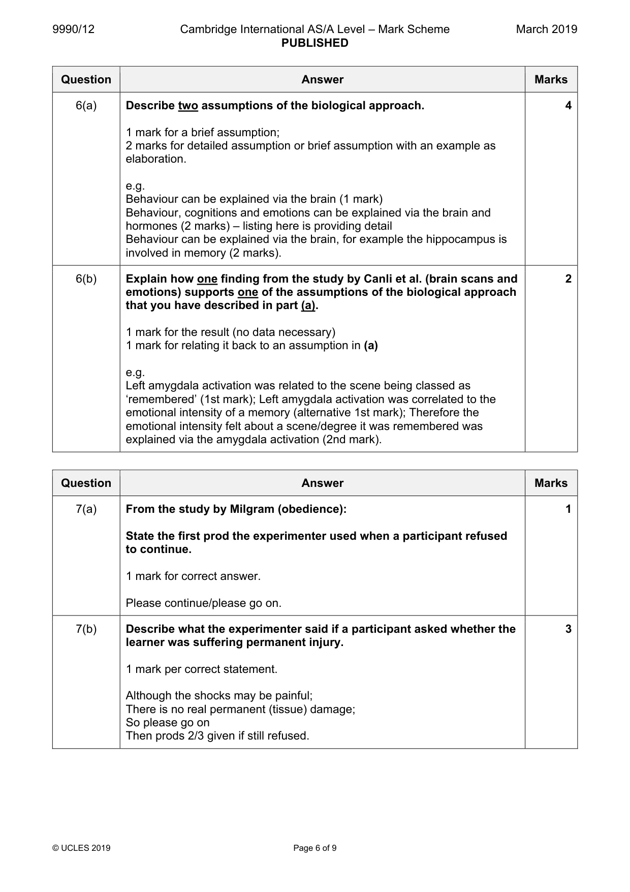 Mark scheme, page 6 of 9