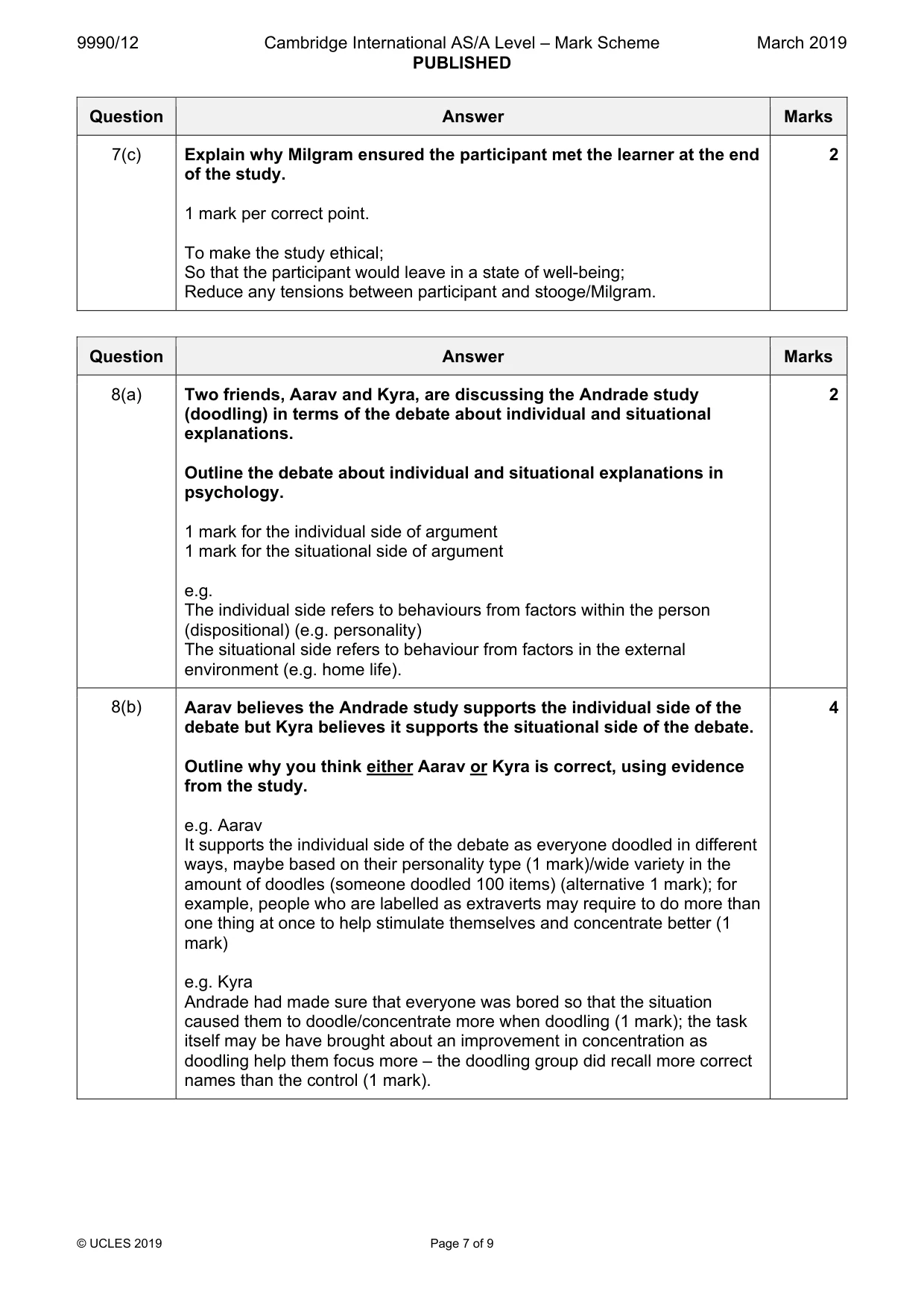 Mark scheme, page 7 of 9