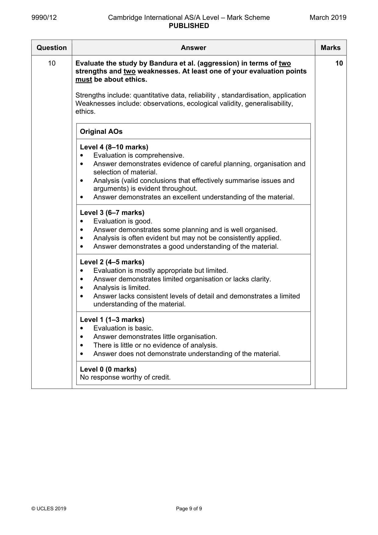 Mark scheme, page 9 of 9