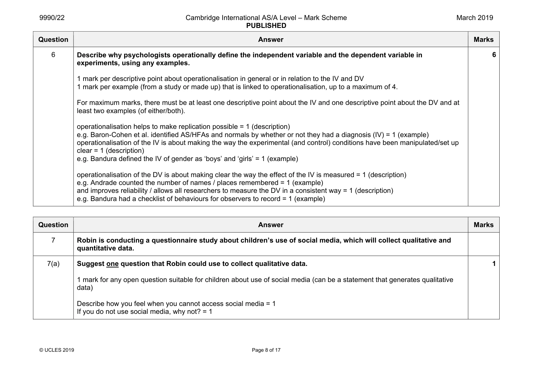 Mark scheme, page 8 of 17