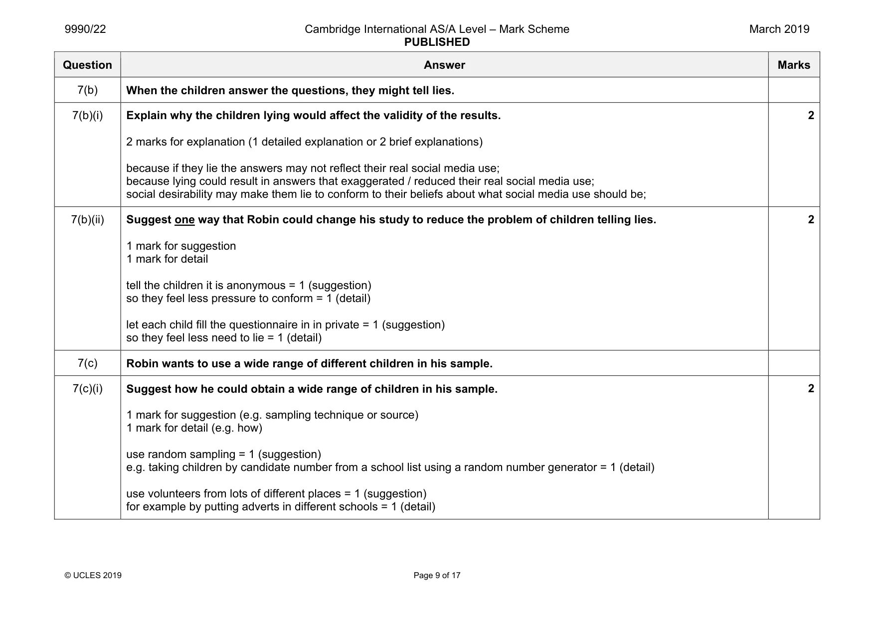 Mark scheme, page 9 of 17