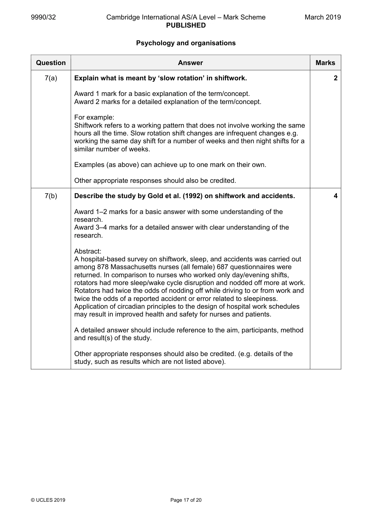 Mark scheme, page 17 of 20