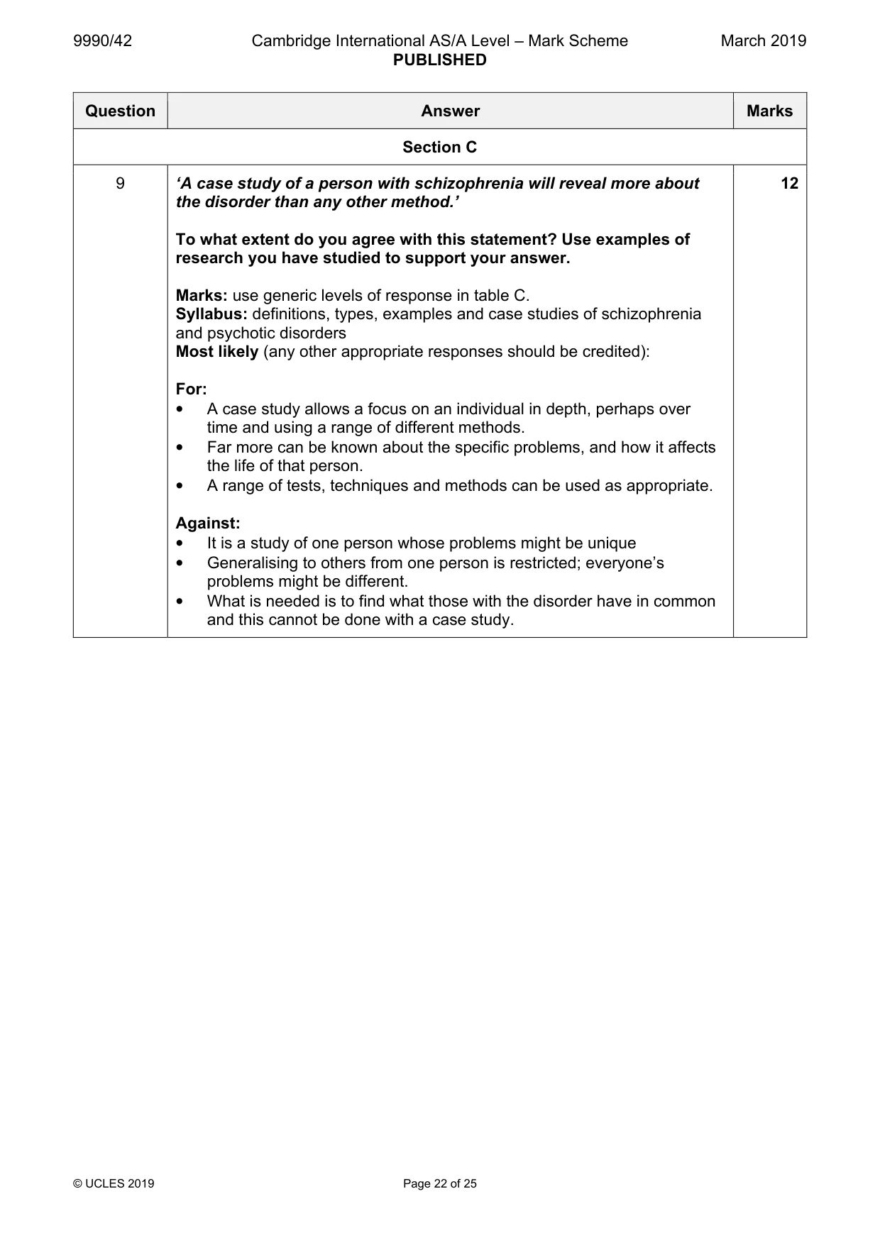 Mark scheme, page 22 of 25