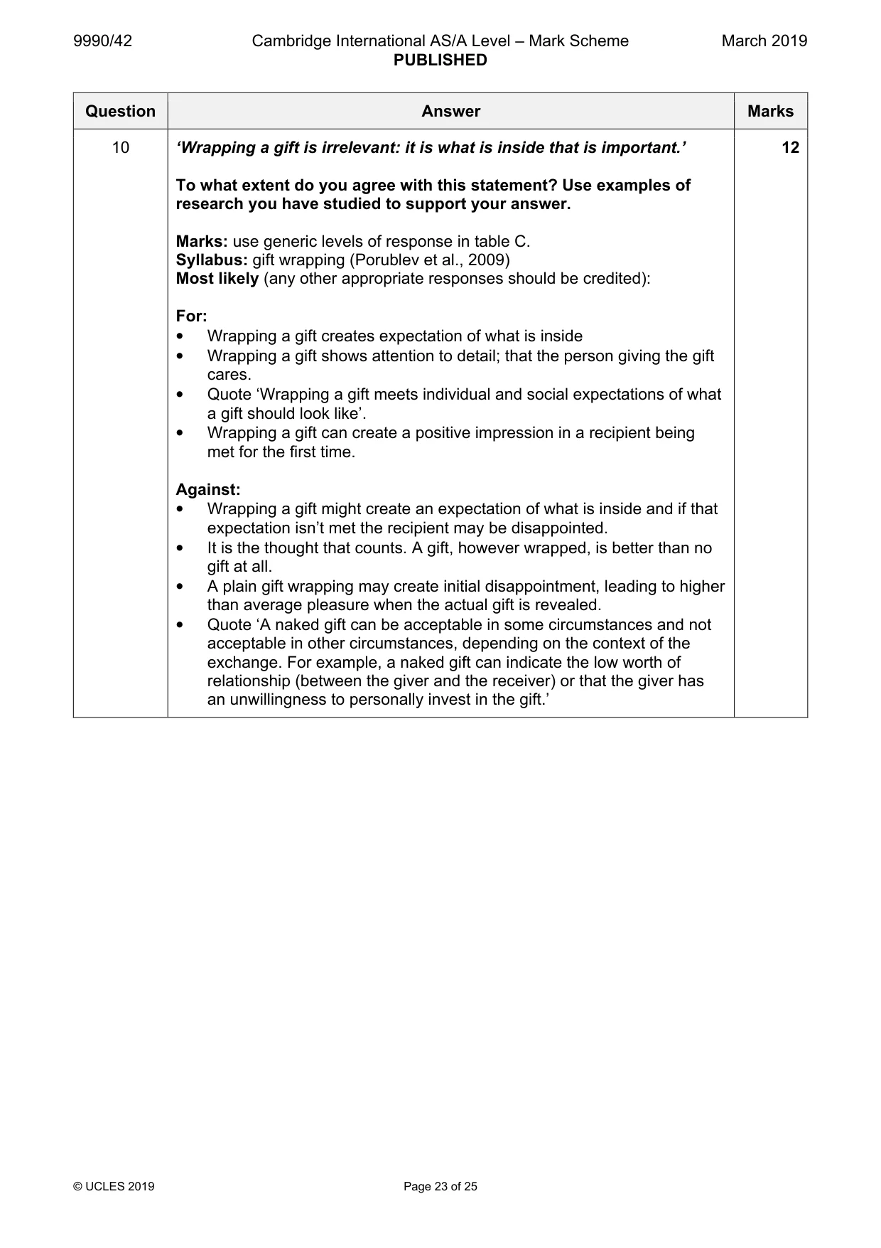 Mark scheme, page 23 of 25