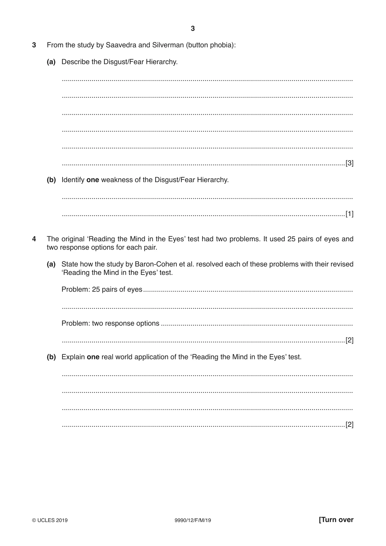 Cambridge A Level Psychology (from 2018) 9990 2019 Feb/March Paper 1 · Variant 2 question paper, page 3 of 12