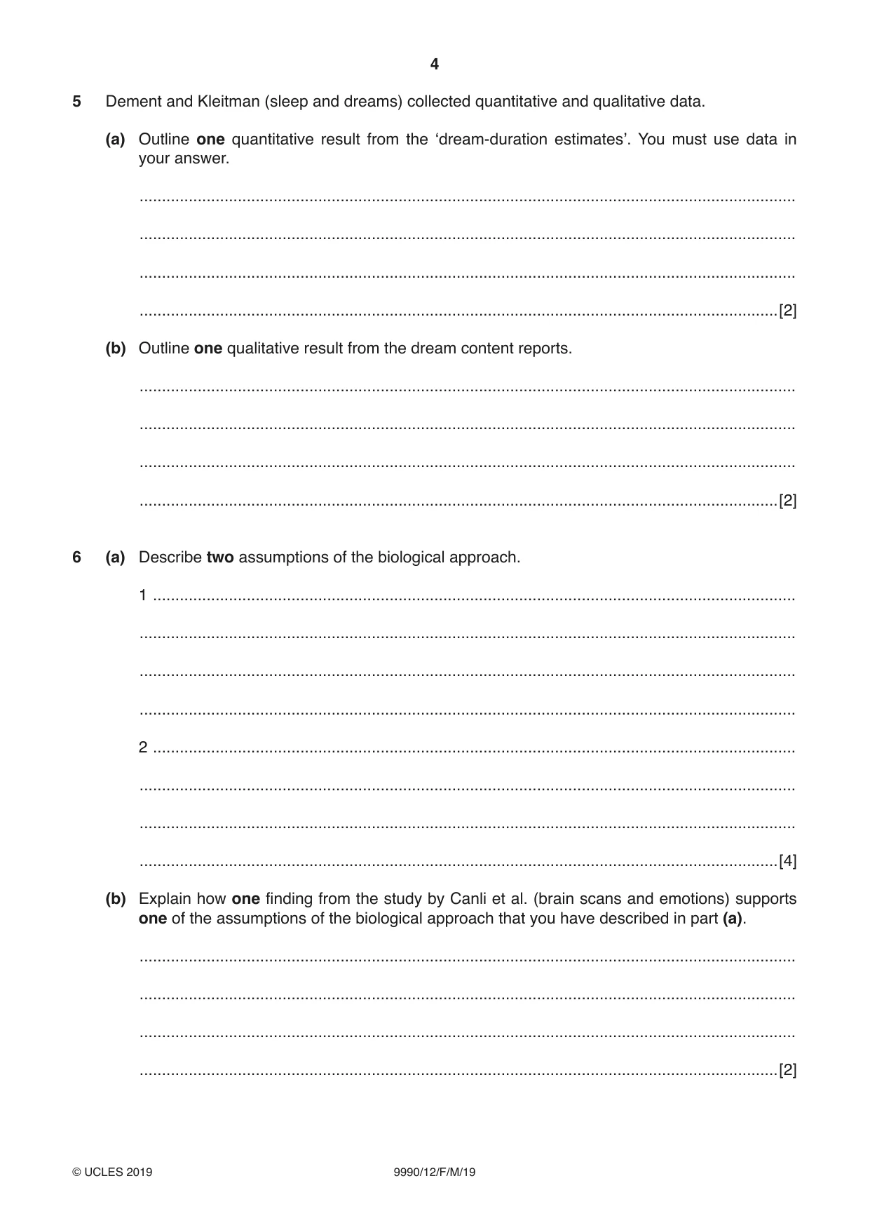 Cambridge A Level Psychology (from 2018) 9990 2019 Feb/March Paper 1 · Variant 2 question paper, page 4 of 12