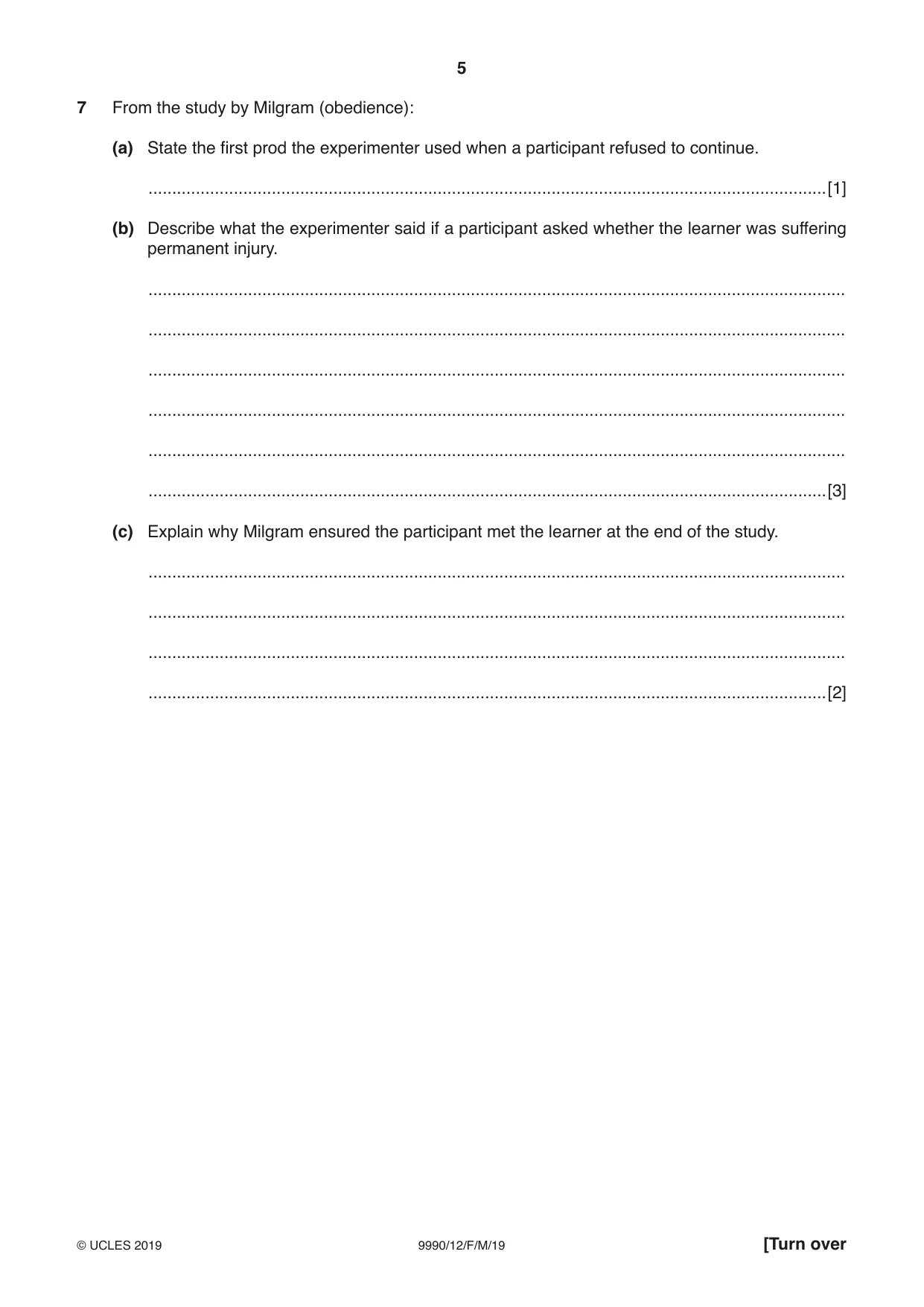 Cambridge A Level Psychology (from 2018) 9990 2019 Feb/March Paper 1 · Variant 2 question paper, page 5 of 12