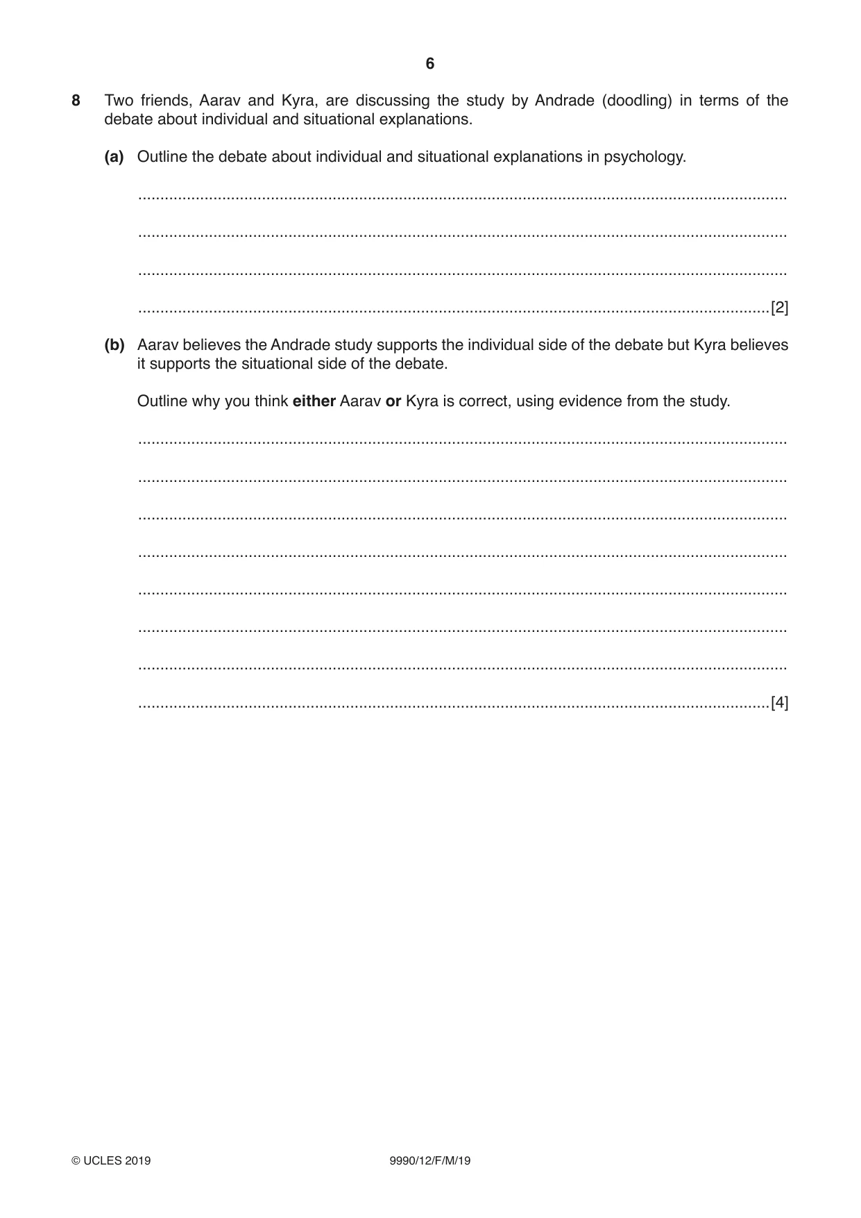 Cambridge A Level Psychology (from 2018) 9990 2019 Feb/March Paper 1 · Variant 2 question paper, page 6 of 12