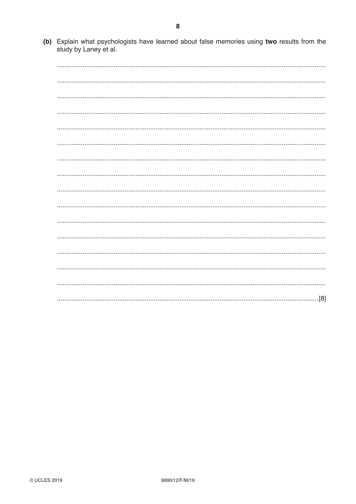 Cambridge A Level Psychology (from 2018) 9990 2019 Feb/March Paper 1 · Variant 2 question paper, page 8 of 12