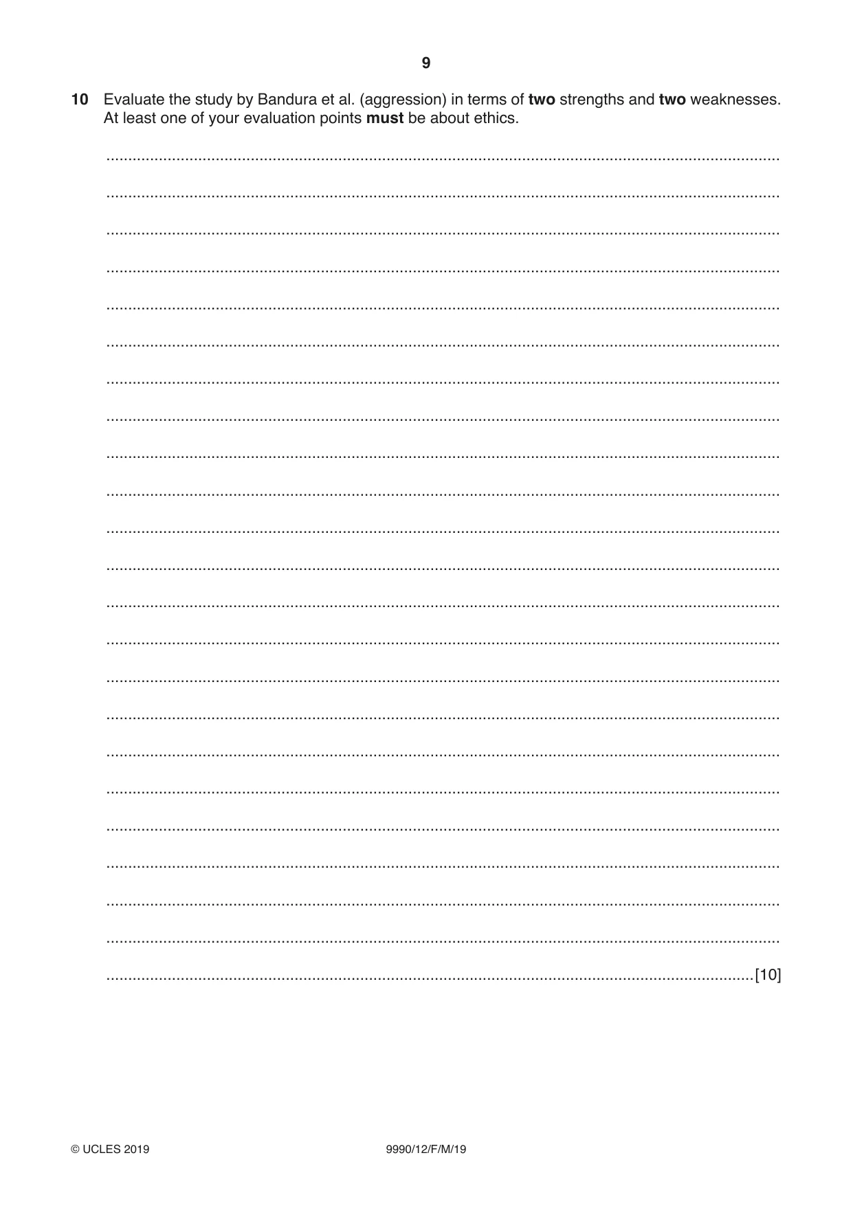 Cambridge A Level Psychology (from 2018) 9990 2019 Feb/March Paper 1 · Variant 2 question paper, page 9 of 12