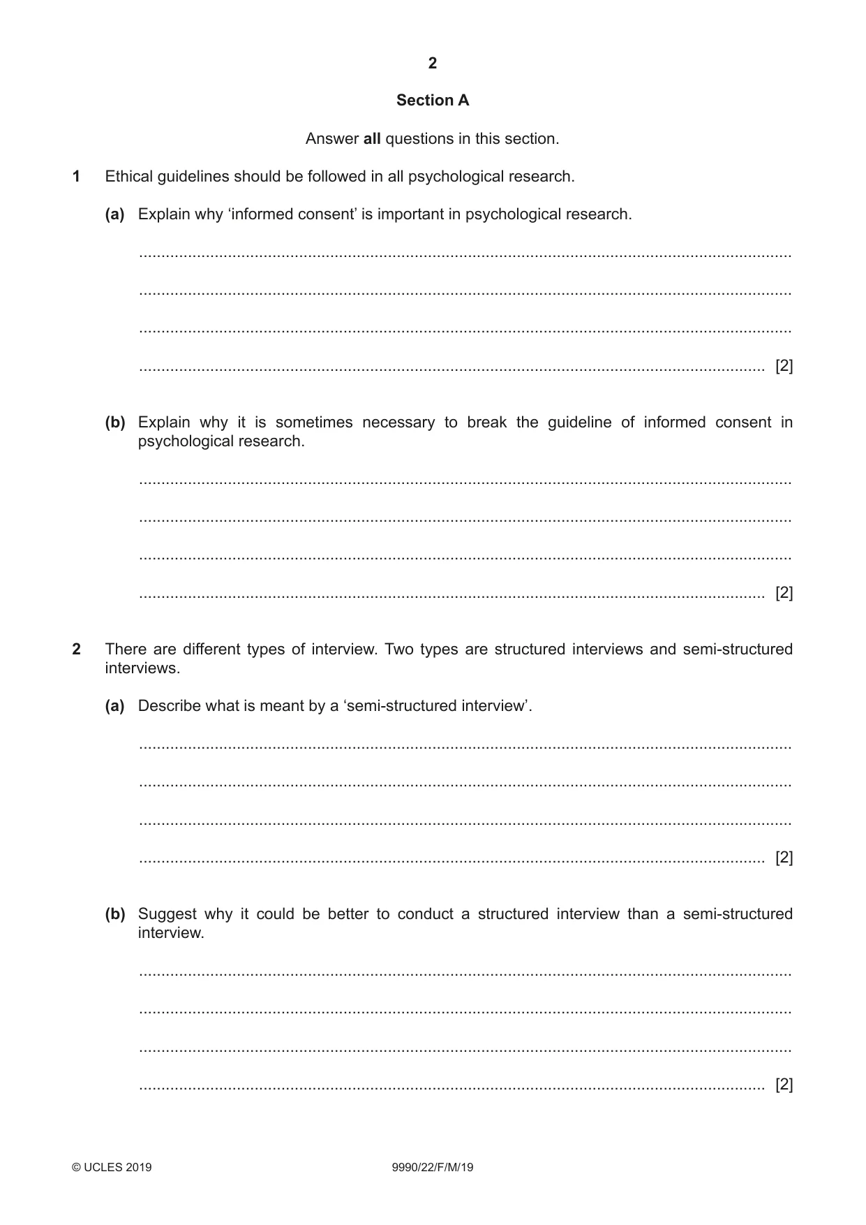 Cambridge A Level Psychology (from 2018) 9990 2019 Feb/March Paper 2 · Variant 2 question paper, page 2 of 12