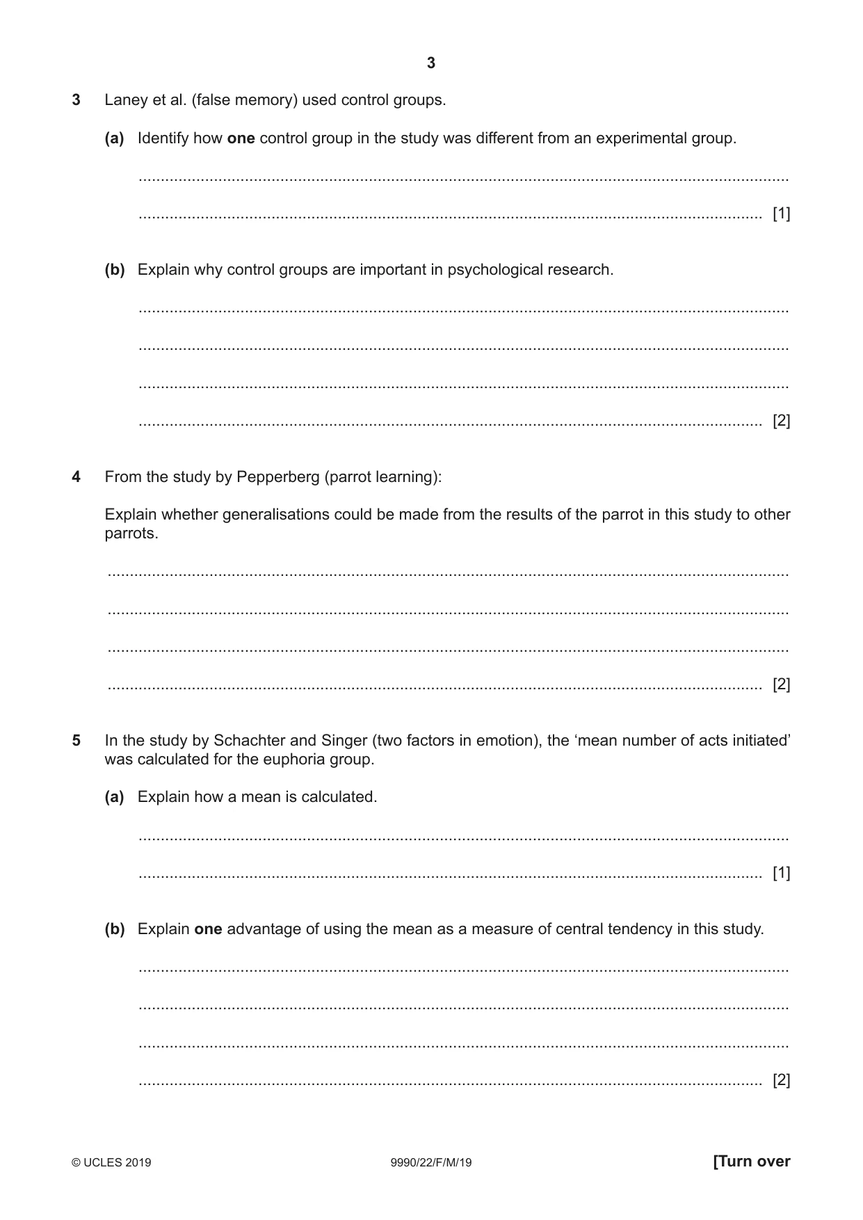 Cambridge A Level Psychology (from 2018) 9990 2019 Feb/March Paper 2 · Variant 2 question paper, page 3 of 12