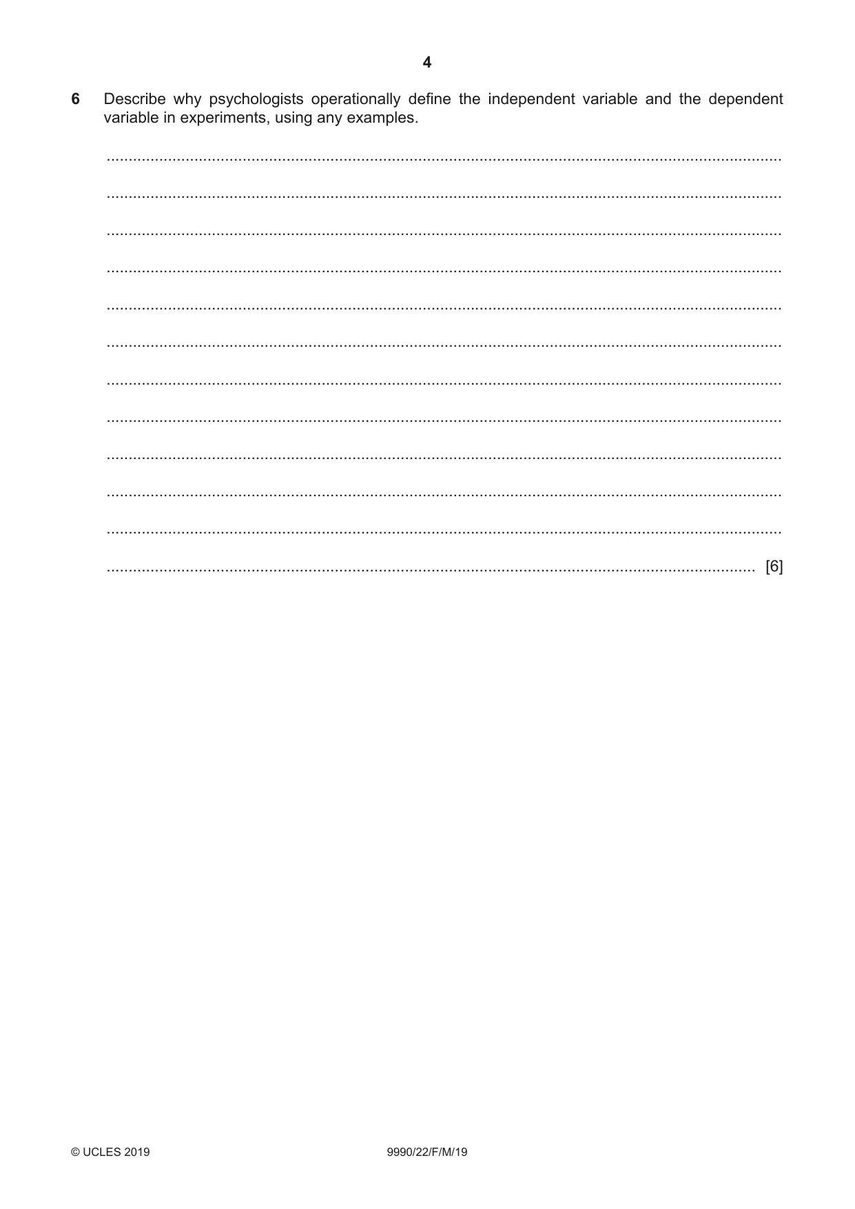 Cambridge A Level Psychology (from 2018) 9990 2019 Feb/March Paper 2 · Variant 2 question paper, page 4 of 12