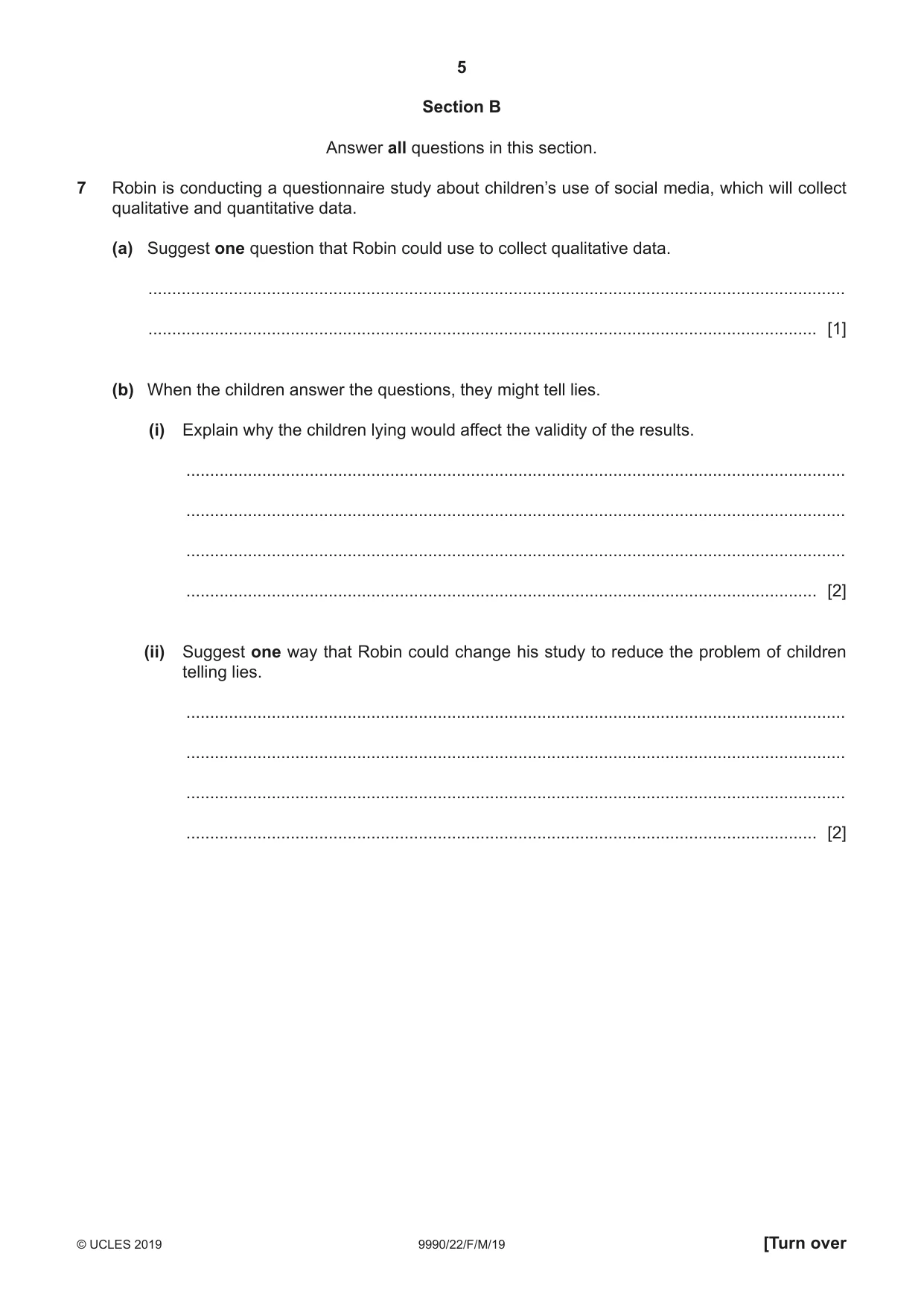 Cambridge A Level Psychology (from 2018) 9990 2019 Feb/March Paper 2 · Variant 2 question paper, page 5 of 12