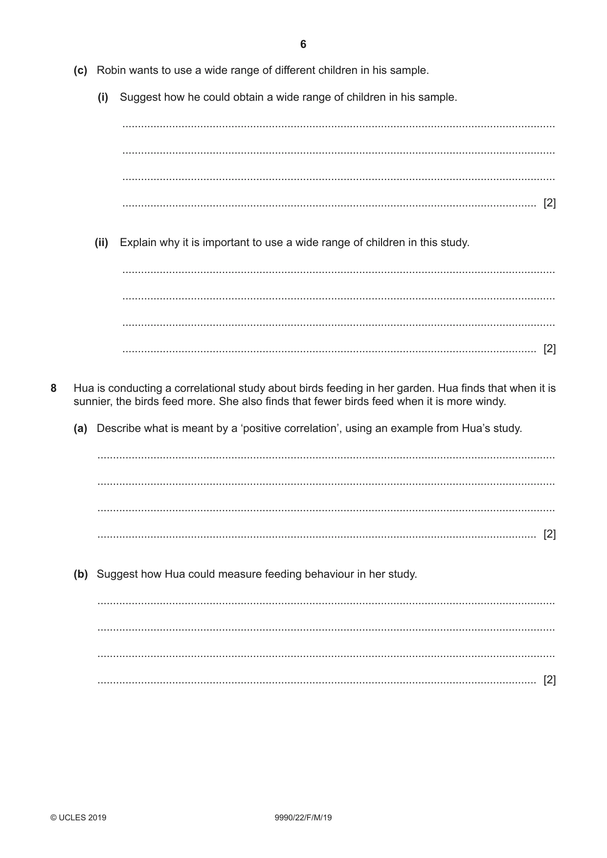 Cambridge A Level Psychology (from 2018) 9990 2019 Feb/March Paper 2 · Variant 2 question paper, page 6 of 12