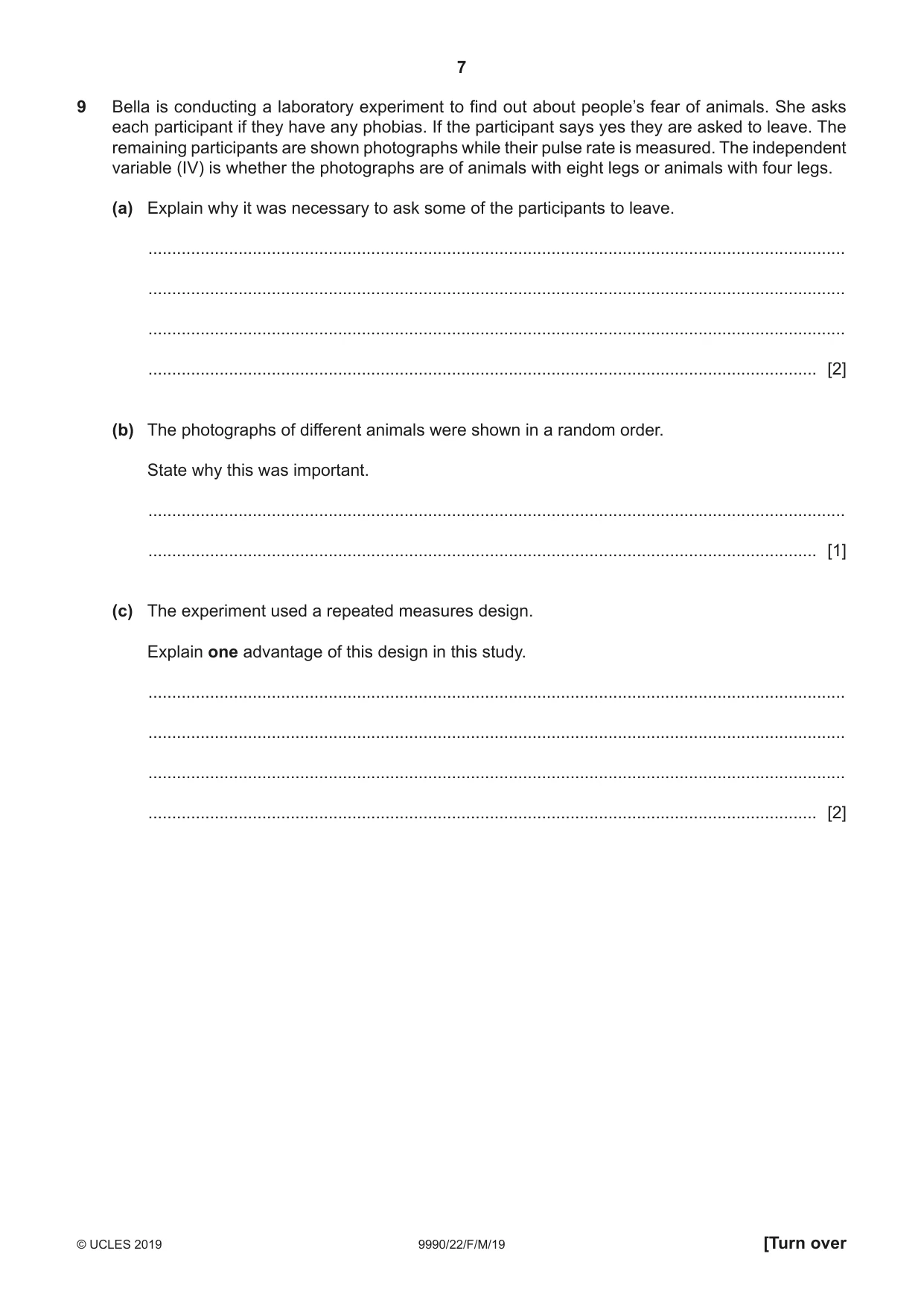 Cambridge A Level Psychology (from 2018) 9990 2019 Feb/March Paper 2 · Variant 2 question paper, page 7 of 12