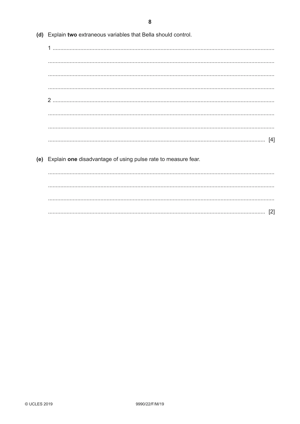 Cambridge A Level Psychology (from 2018) 9990 2019 Feb/March Paper 2 · Variant 2 question paper, page 8 of 12