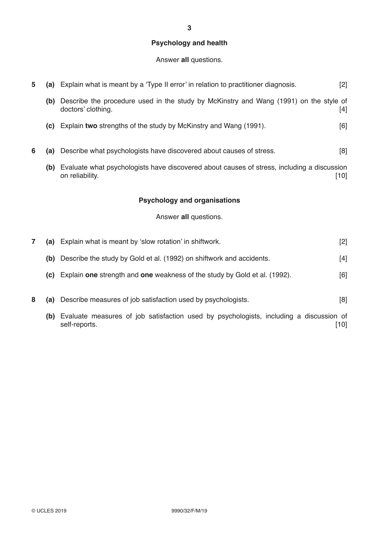 Cambridge A Level Psychology (from 2018) 9990 2019 Feb/March Paper 3 · Variant 2 question paper, page 3 of 4