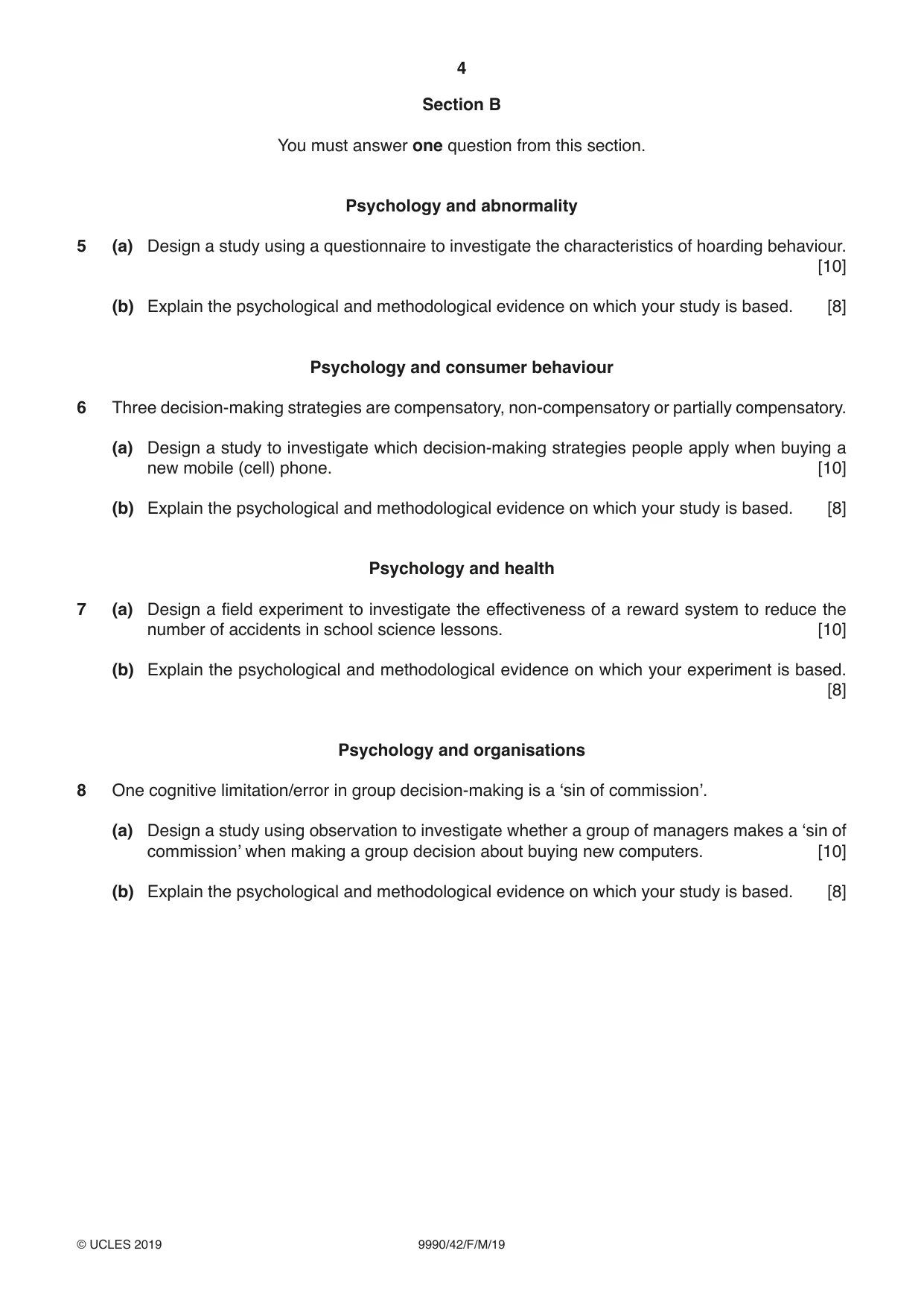 Cambridge A Level Psychology (from 2018) 9990 2019 Feb/March Paper 4 · Variant 2 question paper, page 4 of 8