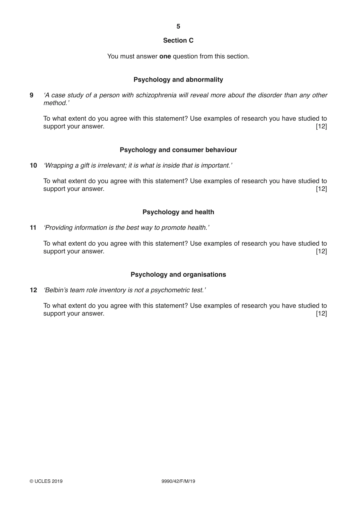 Cambridge A Level Psychology (from 2018) 9990 2019 Feb/March Paper 4 · Variant 2 question paper, page 5 of 8